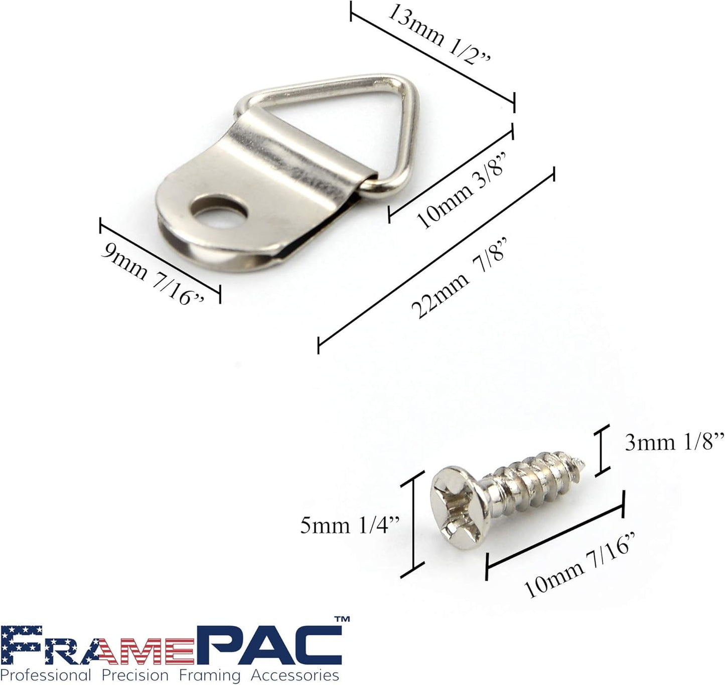 200 Pack Picture Hangers with Screws, Small Triangle Ring, D Rings for Clock, Decoration, Mirror, Paintings, Artwork Picture Frame