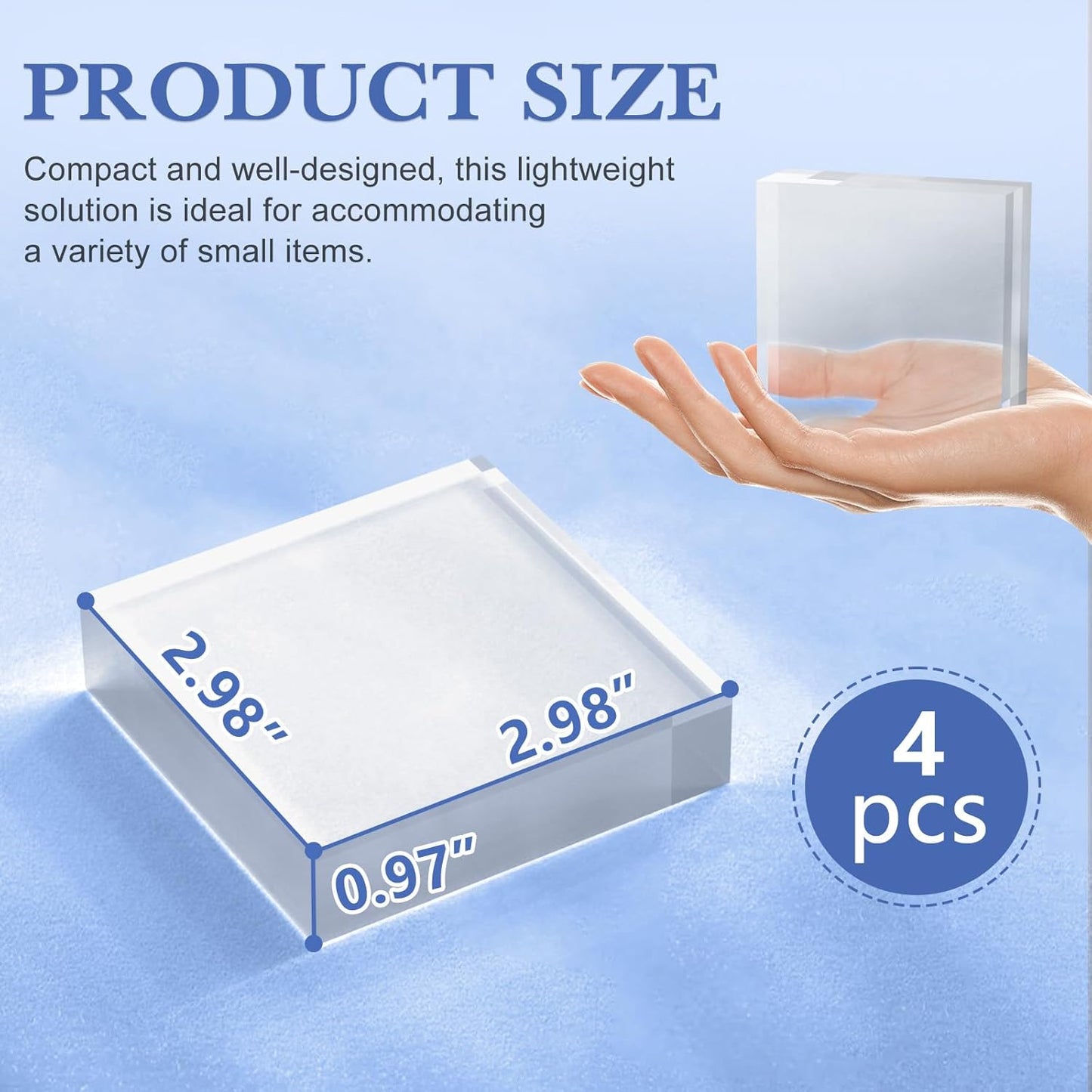 Acrylic Blocks 3 X 3 X 1 Inch 4 Pcs Acrylic Base Stand for Display Clear Block Square Riser Display Stands Pedestal Polished Cube for Jewelry trophy Props Collection Ring