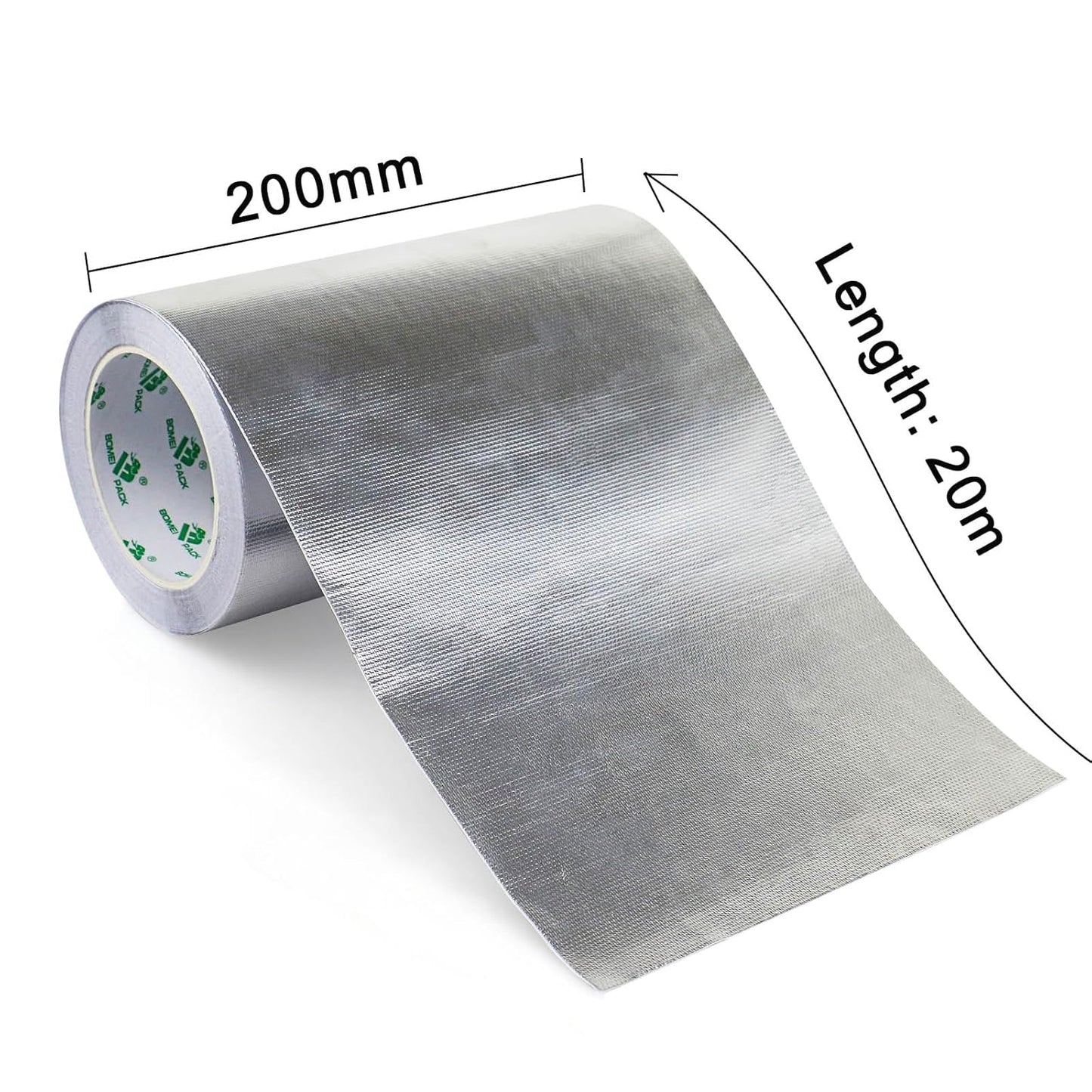 BOMEI PACK Adhesive Aluminum Foil Heat Shield Tape Barrier, Fiberglass Thermal Insulation Reflective Material High Temp Protection (8in*66ft)