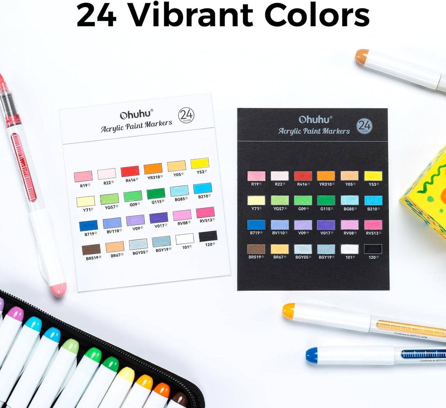 Ohuhu Acrylic Paint Markers Direct Liquid: 24 Colors Flexible Brush Tip Acrylic Markers High Opacity Paint Pens Waterproof Lightfast for Rock Easter Eggs Wood - Nahuku