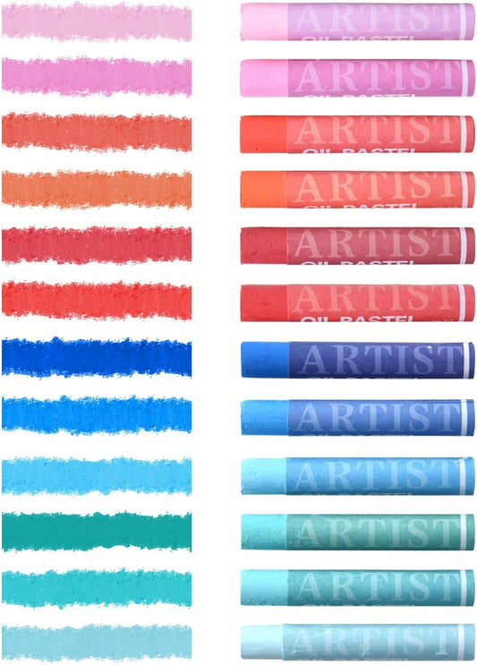 qianshan Soft Oil Pastels Set of 12 Colors,Non Toxic,Soft Texture Vibrant and Creamy Oil Crayons Pastels Art Supplies For Professional Artists Beginners Drawing.Blue&Red