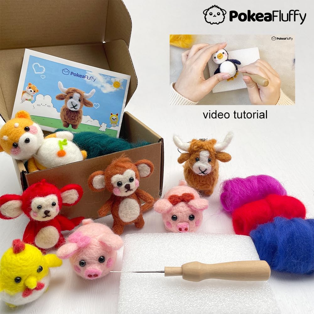 Needle Felting Kit, 3 Pcs Dog Wool Needle Felting Kit for Beginners & Adult, Animal Doll Making Set with Video Instruction, Craft Party Supplies, Tools & Foam Pad, DIY Home Decor, Birthday Gift