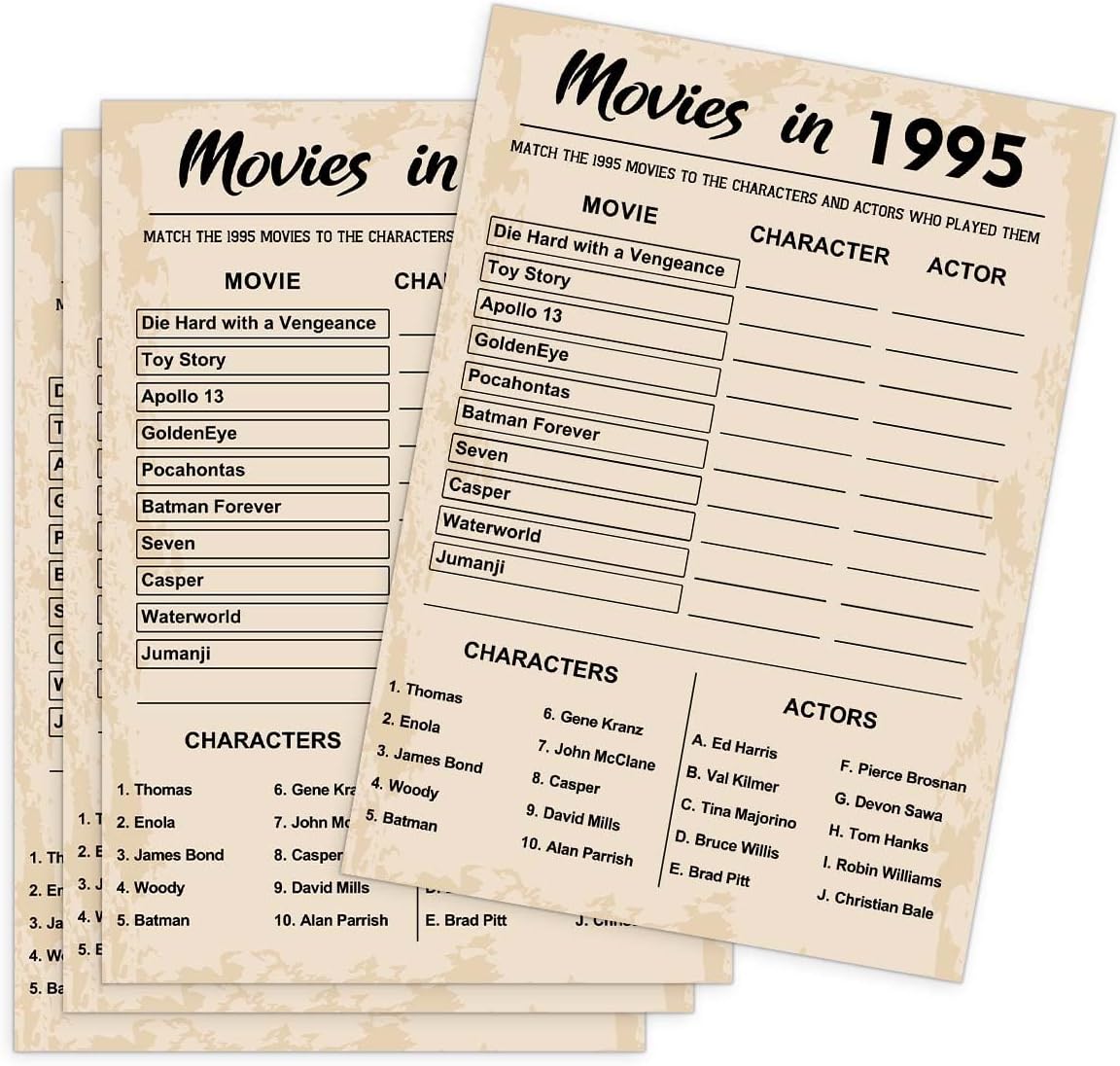 QUPT 30th Birthday Party Games, Movies in 1995 Games, Birthday Party Supplies for Adults, Fun 1995s Party Game，Pack of 30 Cards