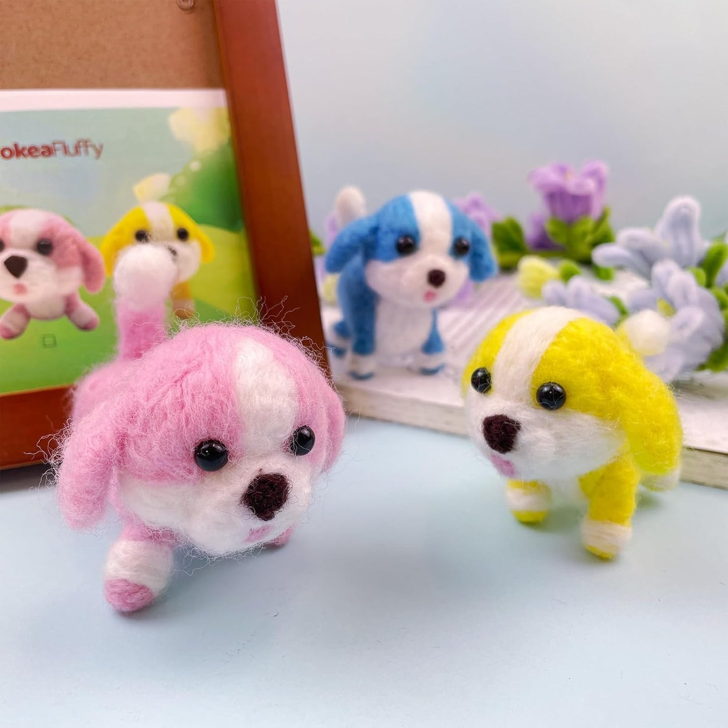 Needle Felting Kit, 3 Pcs Dog Wool Needle Felting Kit for Beginners & Adult, Animal Doll Making Set with Video Instruction, Craft Party Supplies, Tools & Foam Pad, DIY Home Decor, Birthday Gift