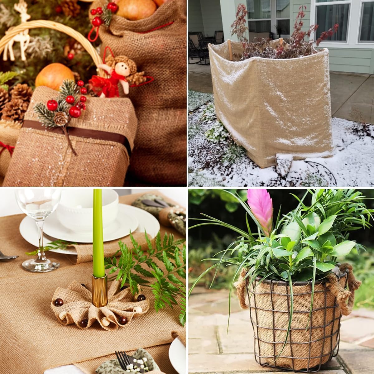 Burlap Fabric Roll, 63" x 15 Feet Burlap Garden Fabric Natural Jute for Decorations, Crafts, Weddings, Table Runner, Landscaping, Plants & Tree Covering