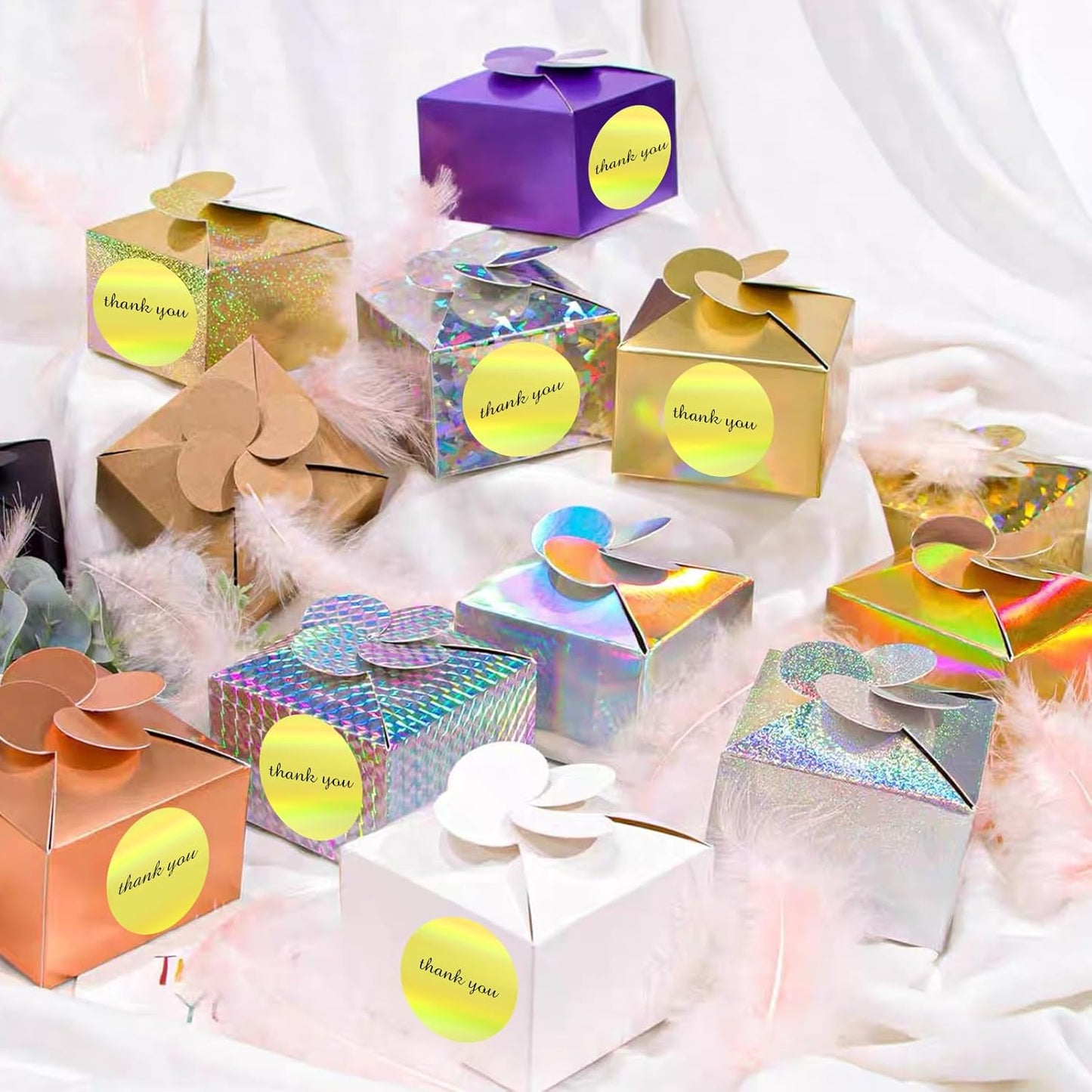 2" Circle Holographic Thermal Label Stickers, Round Printable Rainbow Glitter Thermal Printer Sticker Labels for Gift Wrapping, Self-Adhesive Name Price Tag DIY Custom Logo Design- Yellow
