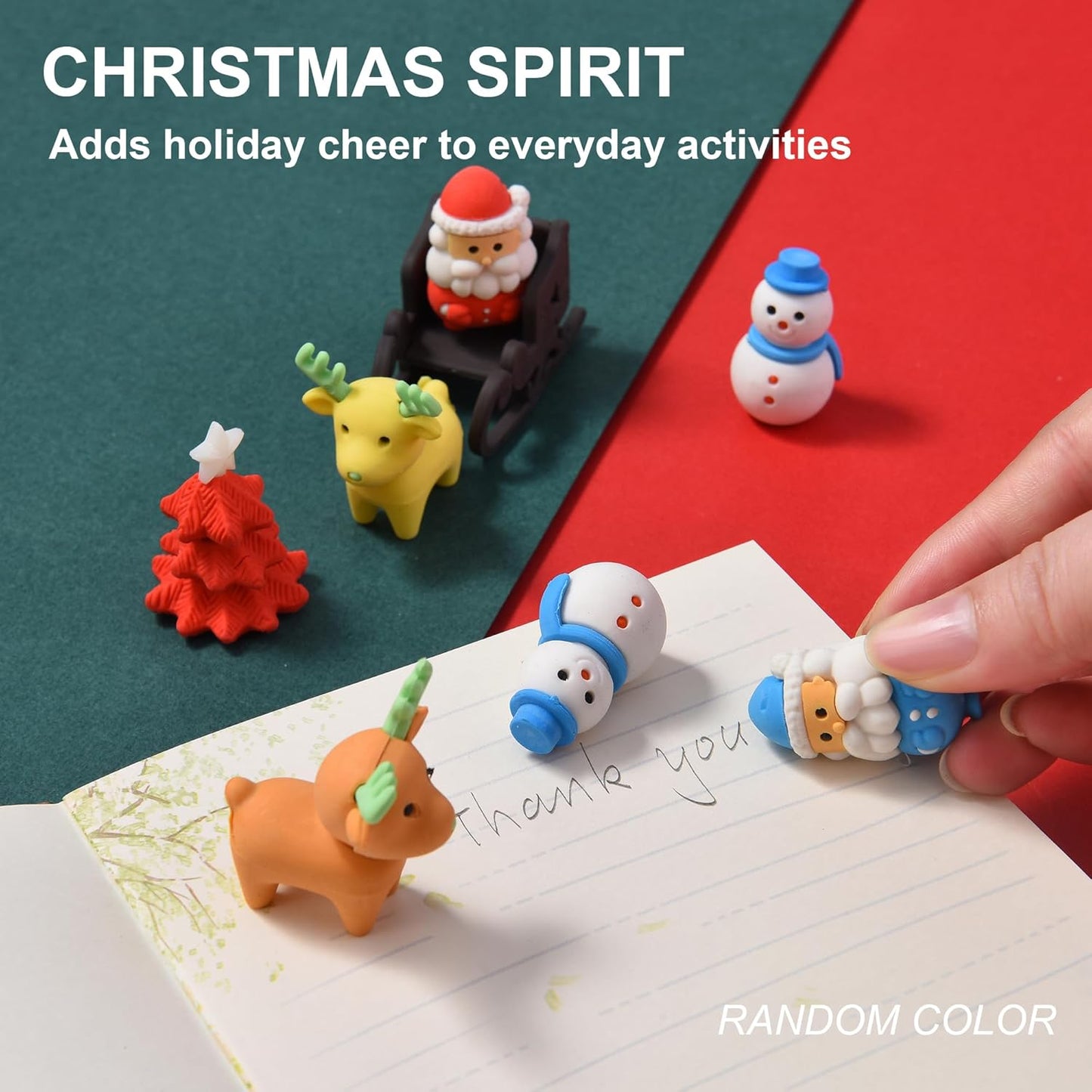 HILAZA 24Pcs Christmas Erasers for Kids Bulk, 3D Cute Santa Elk Erasers for Goodie Bags Stuffers Stocking Stuffers Holiday Gifts Classroom Rewards Party Favors