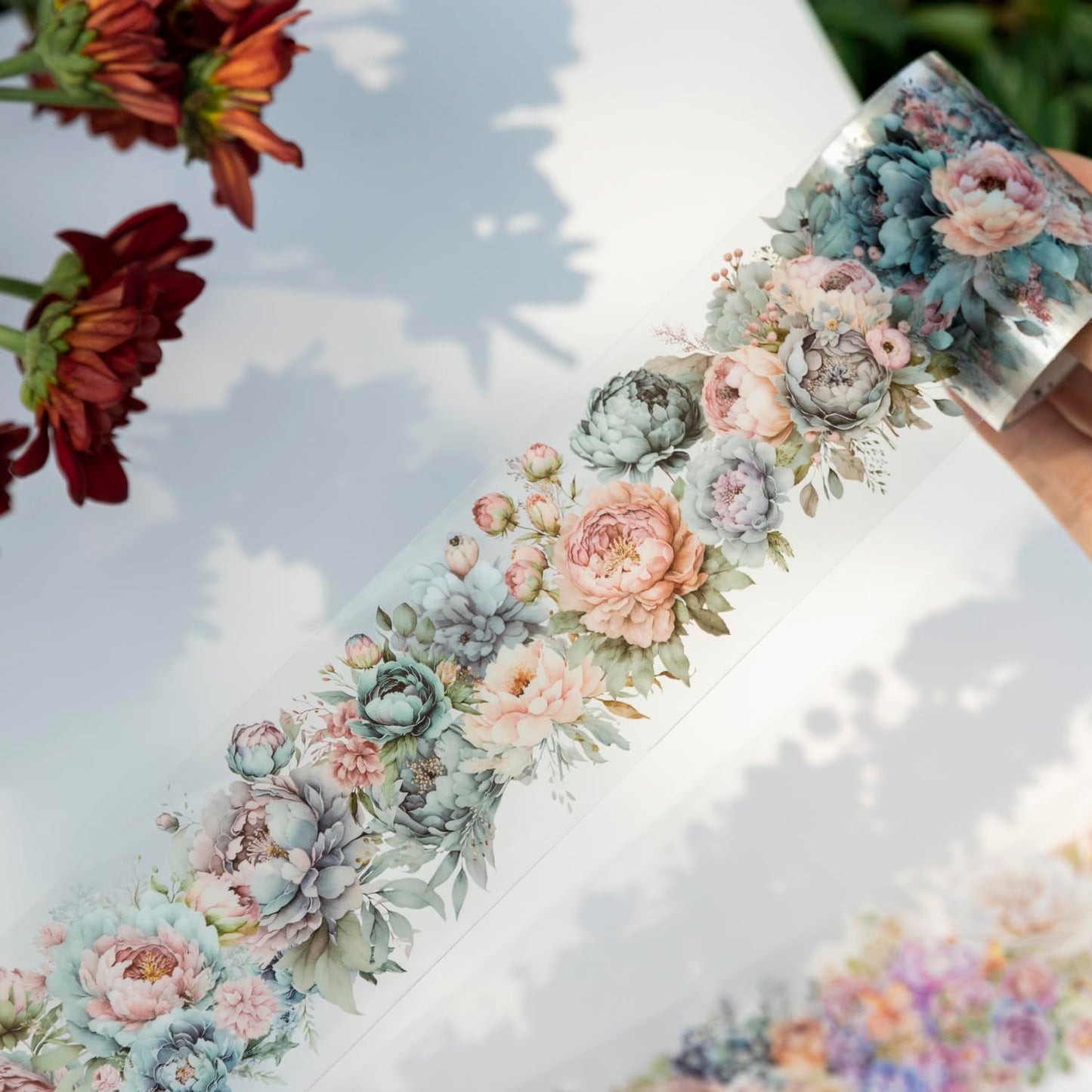 Flower PET Tape Stickers for Journaling,6 Rolls Transparent Floral Washi Tape for Scrapbook Supplies,Junk Journal,DIY Craft,Notebook,Diary(Flourishing Blossom)