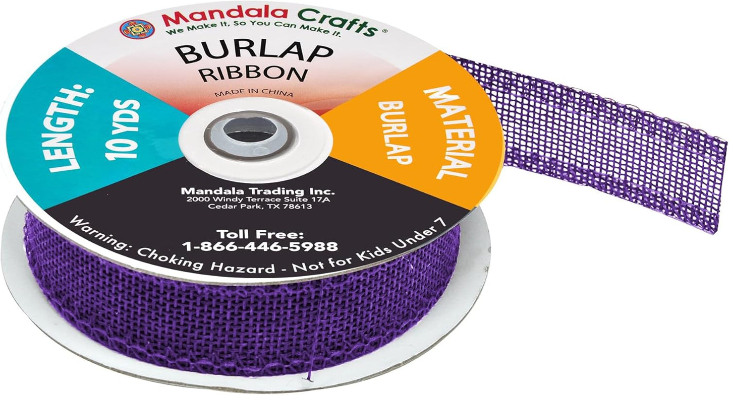 Mandala Crafts Purple Burlap Ribbon 1 Inch Wide Jute Ribbons for Crafts - 20 Yds Roll Rustic Burlap Wrap Trim Ribbons for Wreaths Bows Wedding Party Decoration