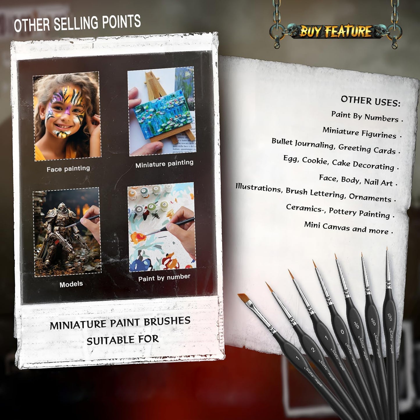 Golden Maple Miniature Paint Brushes Drybrush-10pcs Micro Detail Paint Brush Set, Small Fine Detail Brushes for Acrylic, Watercolors & Paint by Number, Figurine