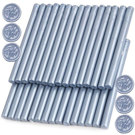 Gray Blue Wax Seal Sticks, 30pcs Sealing Wax Sticks, HOSEALING Glue Gun Wax Seal Sticks for Wax Seal Stamp, Premium Sealing Wax for Wedding Invitations, Letter, Envelope (Mini Size)