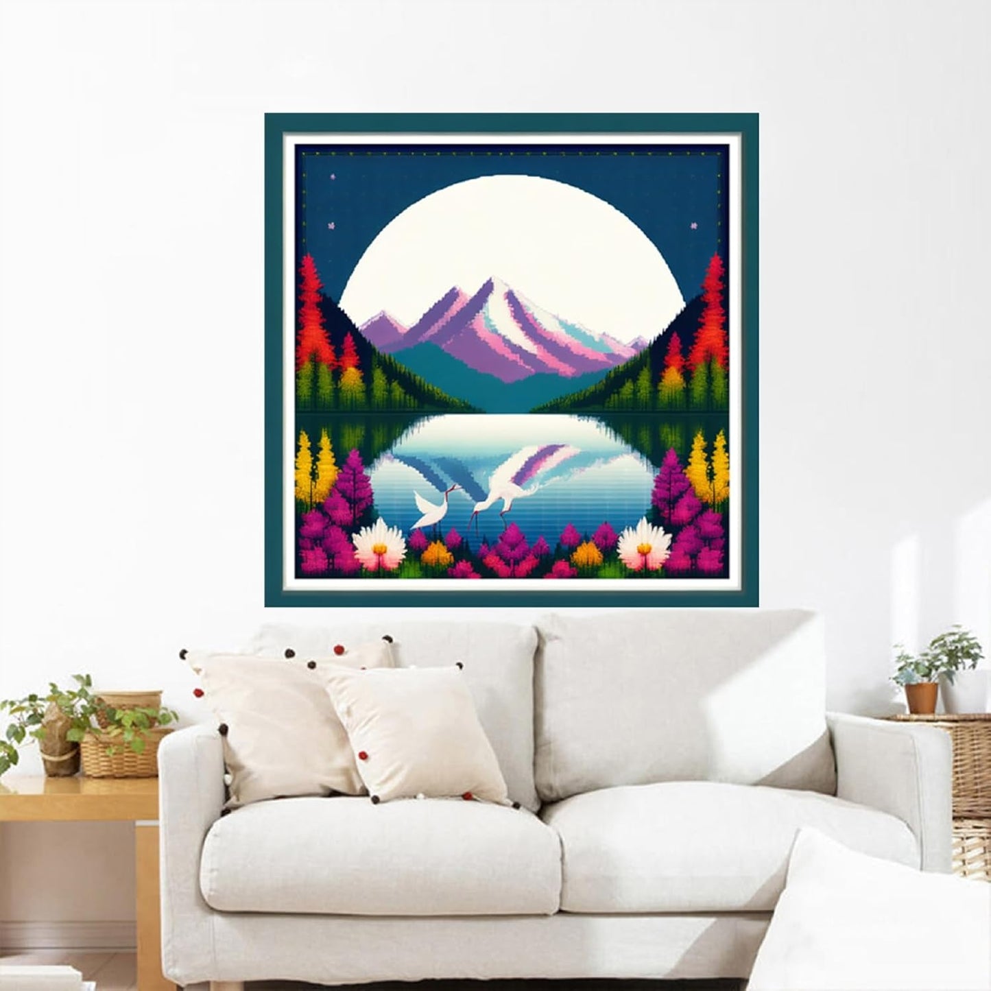 Joyhoor Cross Stitch Kits for Beginners Stamped Cross-Stitch Supplies Needlework preprint Embroidery Kits for Adults DIY Needlepoint Kits Embroidery Patterns 11CT-Swan Lake 17.7x17.7 inch