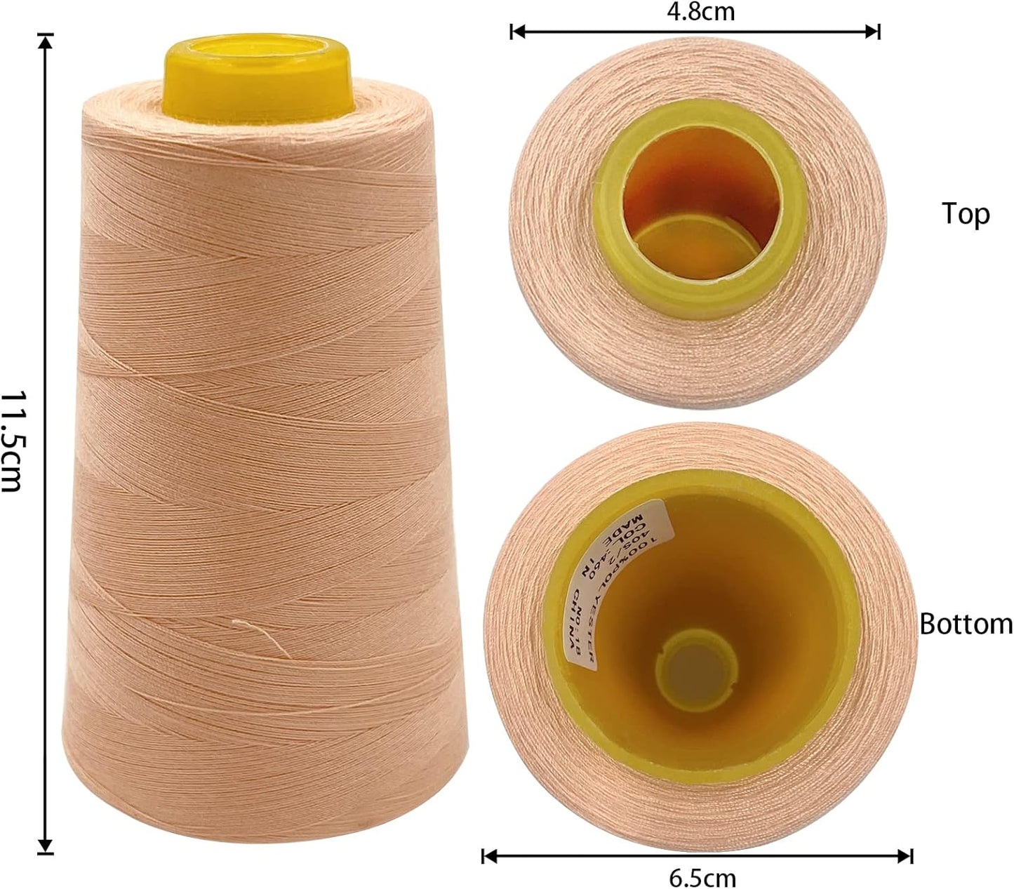 Tortoise 4 Cones of 3000 Yards Each Spool Thread for All Purpose, Serger, Overlock, Quilting, Sewing Machine - 100% Polyester - Peach Beige