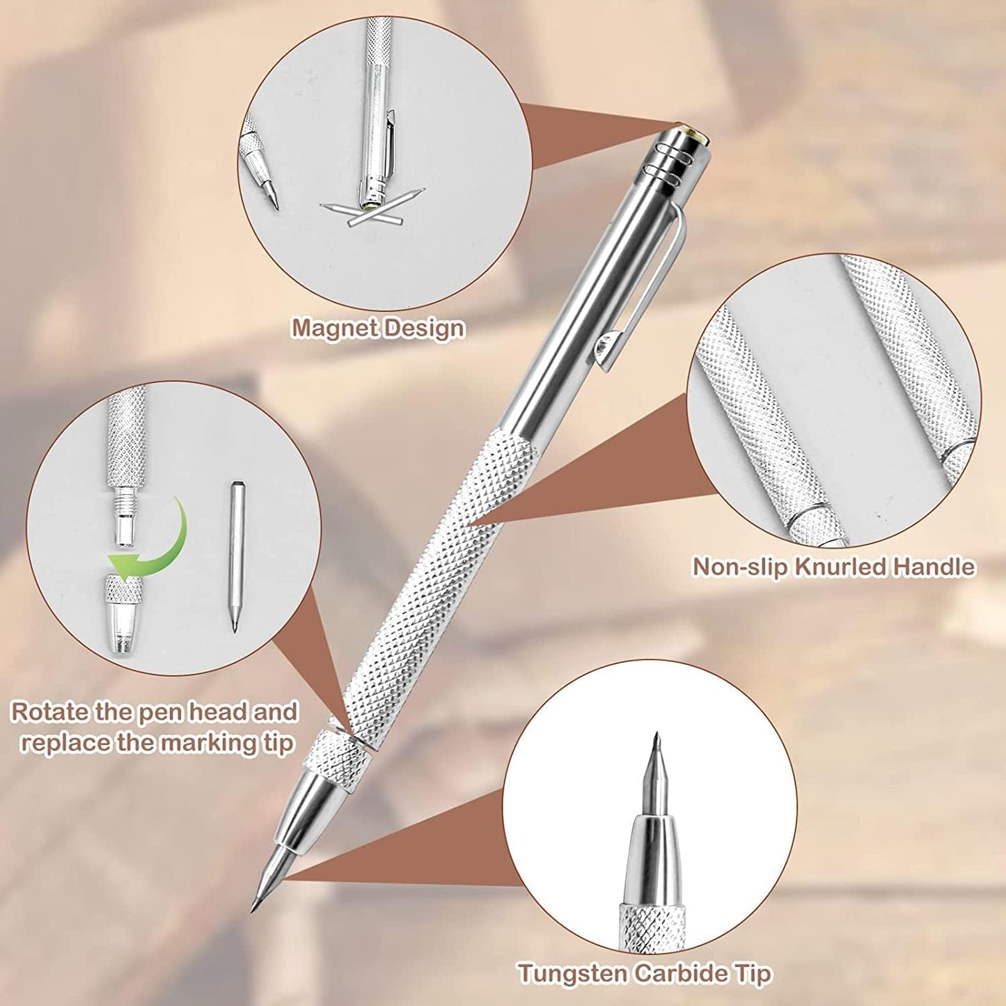 4 Pcs Tungsten Carbide Etching Tool with 20 Replacement Tips, Aluminium Carbide Engraving Pen With Clip, Metal Engraving Tool for Glass Ceramics and Hardened Steel Sheet