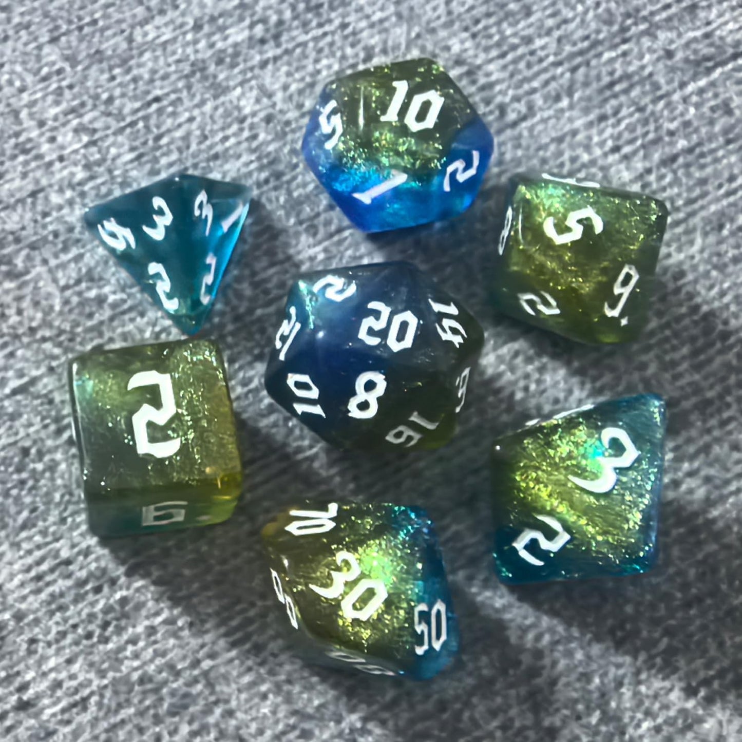 DND RPG Dice Set, Nebula Polyhedral Dice for Dungeons and Dragons, Mystery 7-Piece Set (Blue Gold)