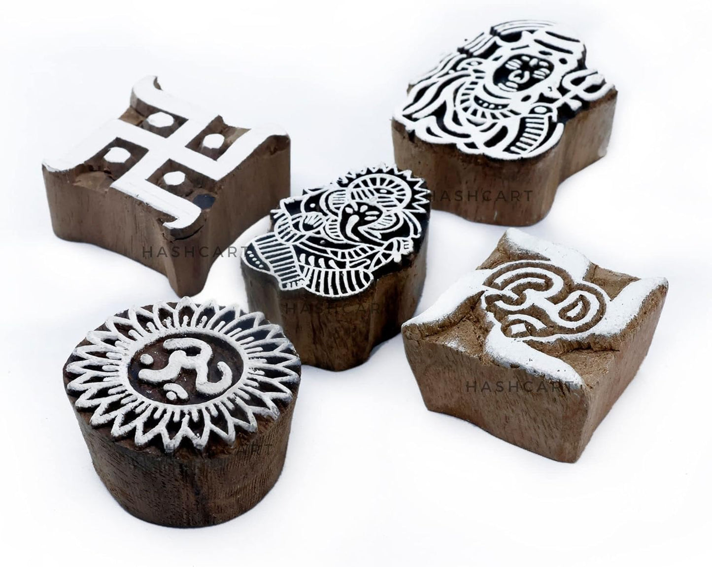 Wooden Pottery Stamps for Block Printing - Handcarved Indian Textile Printing Blocks Set of 5, Clay Pottery Stamps for Crafting on Fabric Card Henna Stamps Hashcart®