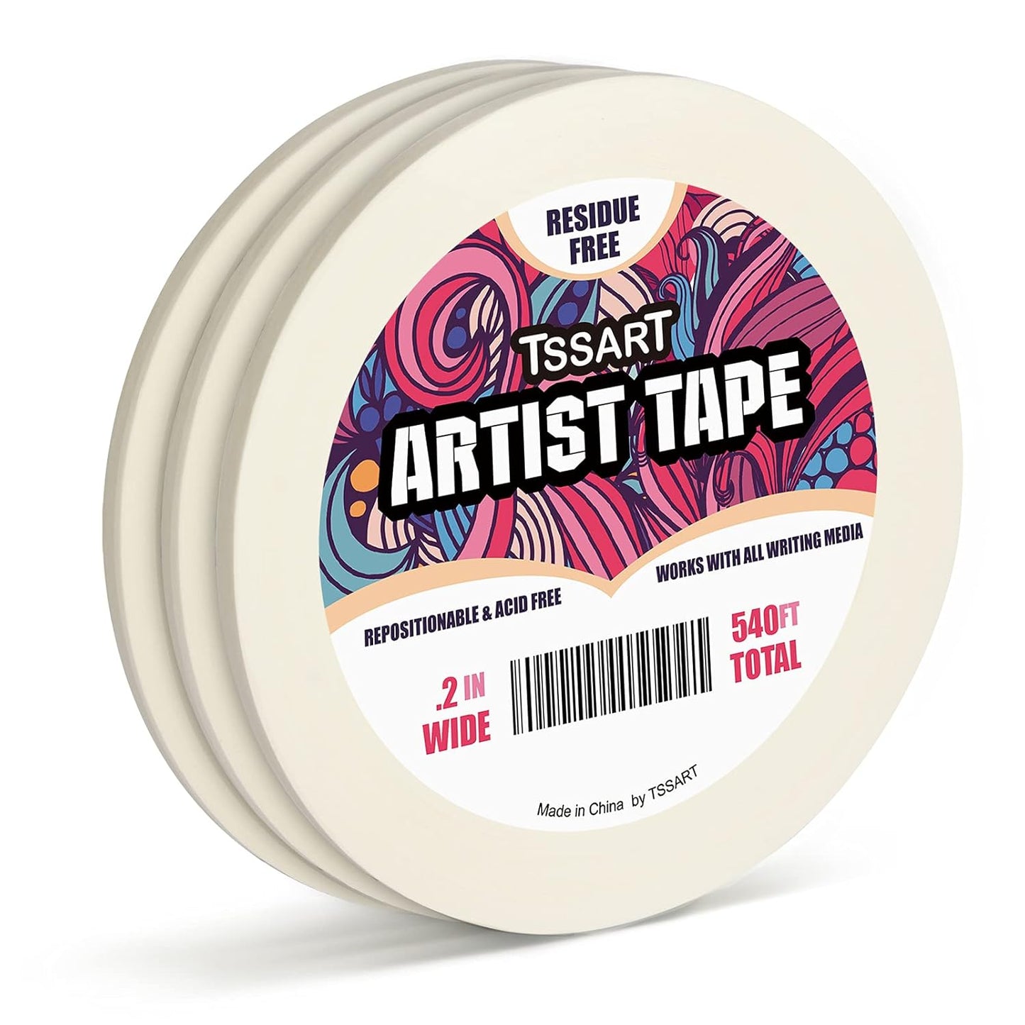 3 Pack White Artist Tape - Masking Artists Tape for Drafting Art Watercolor Painting Canvas Framing - Acid Free 0.2 Inch Wide 180FT Long