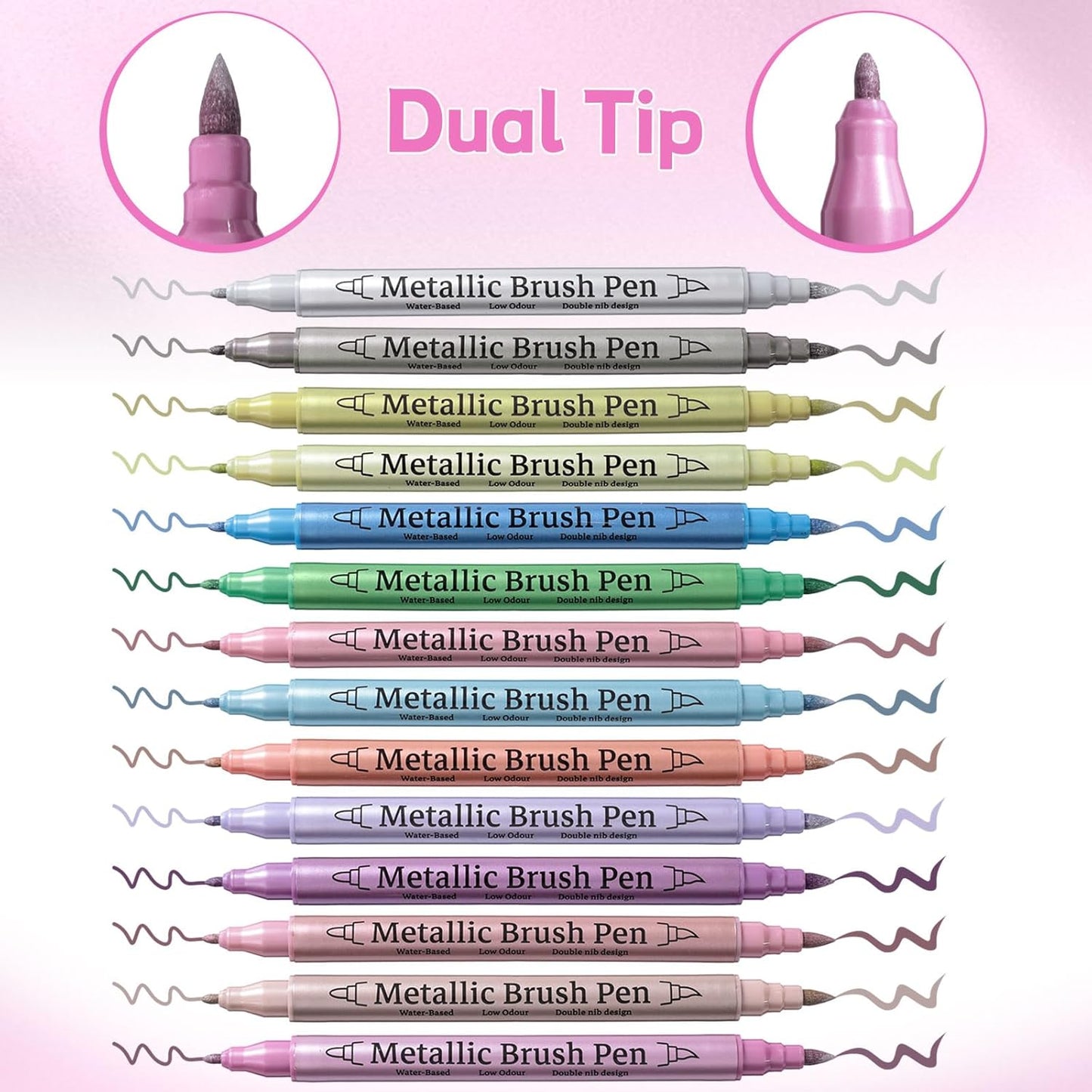 12 Pack Metallic Markers, Dual Tip Glitter Pens for Black Paper & Rock Painting Metallic Acrylic Paint Markers for DIY Crafts, Scrapbooking, Glass, Wood, Cards Alcohol Based Quick Dry Ink