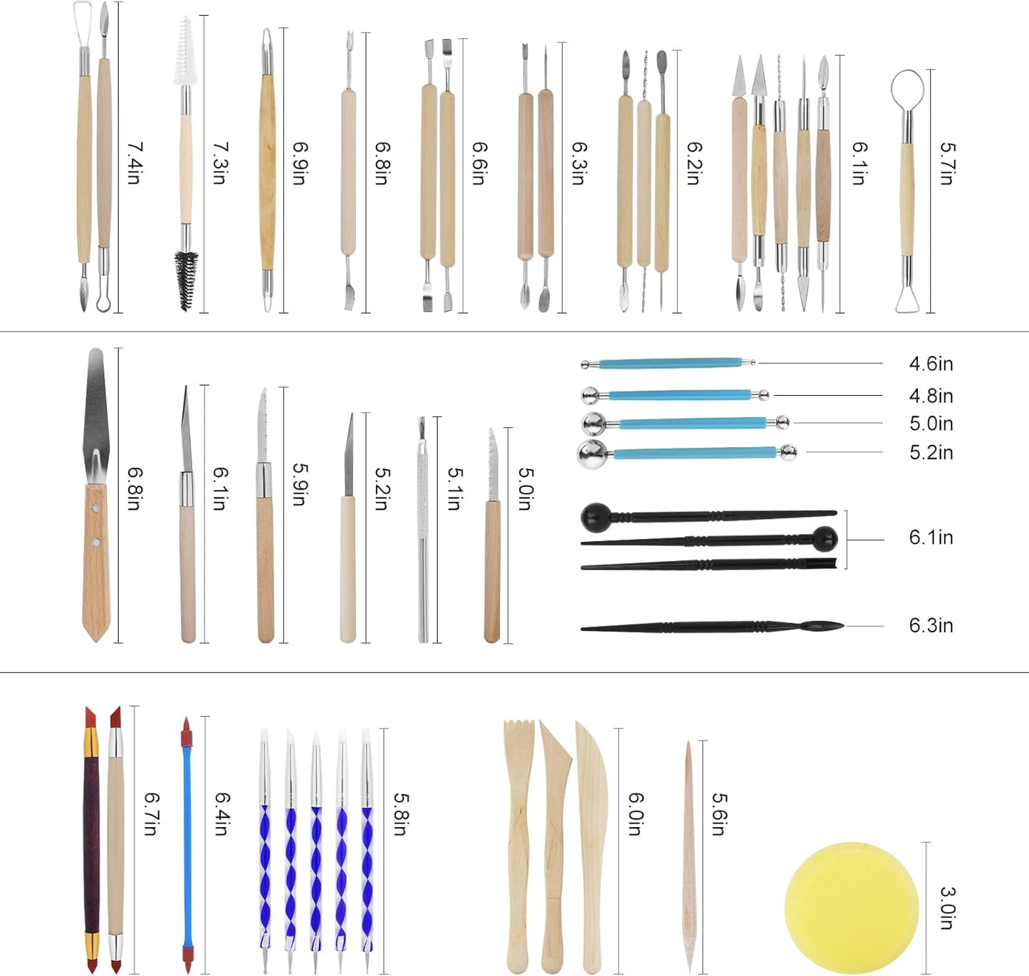 Yagugu Pottery Clay Tools for Adults Sculpting, 45Pcs Basic Wood Ceramics Carving Polymer Clay Tool Supplies kit Supplies for Kids and Artists Modeling Shaping Building for Art&Craft Gifts