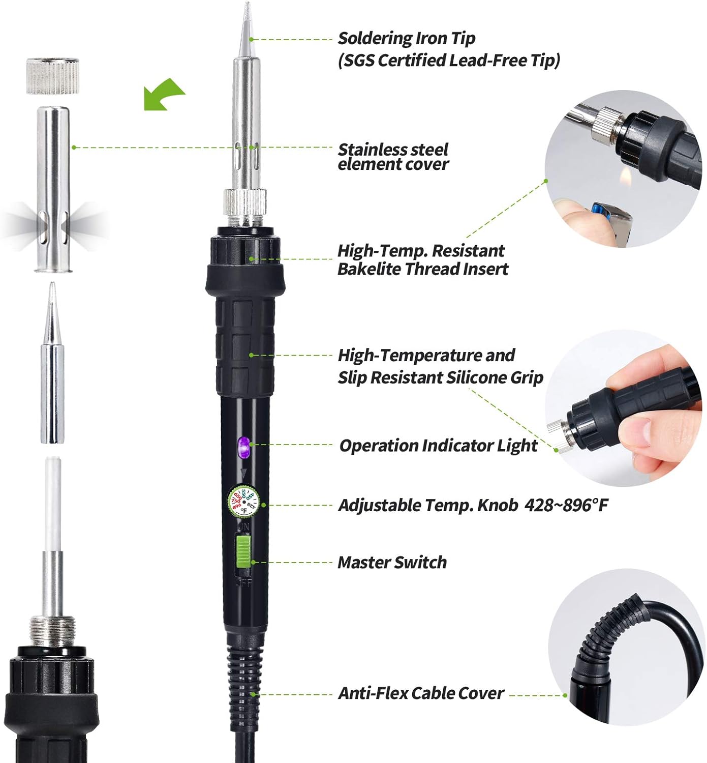 YIHUA 947-III Soldering Iron Kit with Temperature Stabilization, On-off Switch, 60W Portable Soldering Iron Kit with Holder, Tip Cleaner, Cleaning Sponge, 110V US Plug