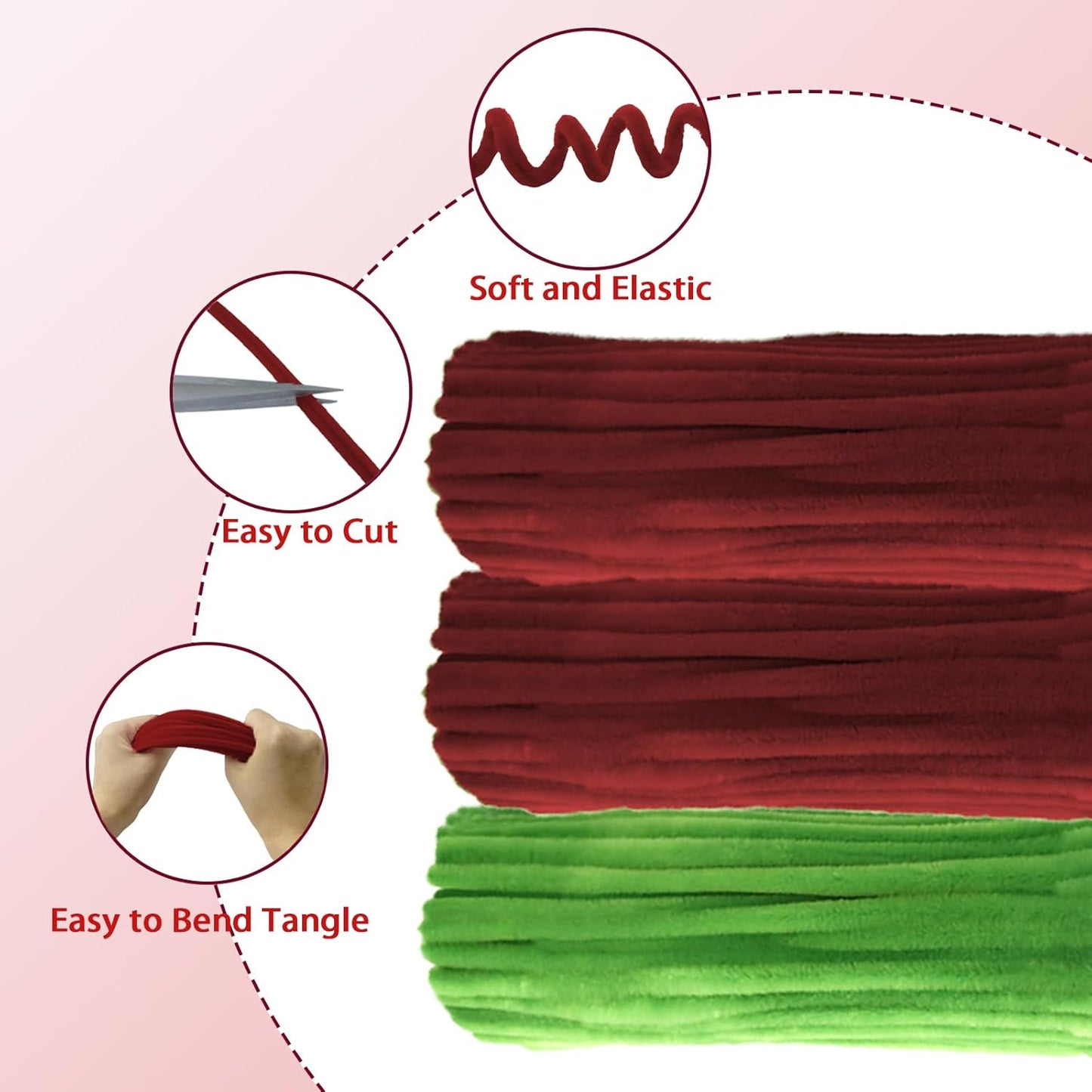 LOLEDE 300Pcs Pipe Cleaners Craft Kit, 2 Colors Chenille Stems for DIY Artificial Flower Making with Floral Wires, Gardening Tape, LED String Lights, Pearl Beads & Ribbon (Rose)