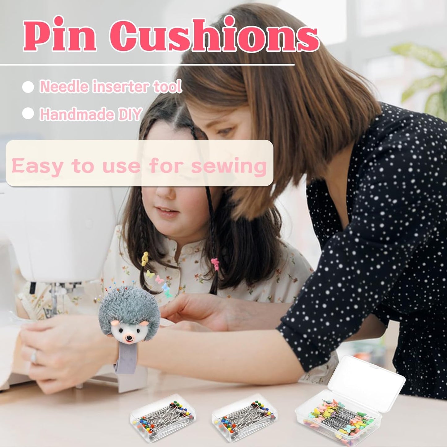 Wrist Pins Cushions for Sewing, 200PCS Sewing Pins, Cute Pin Cushion Wrist Pin Cushion with Elastic Strap, Sewing Products Colored for Handicrafts DIY Sewing