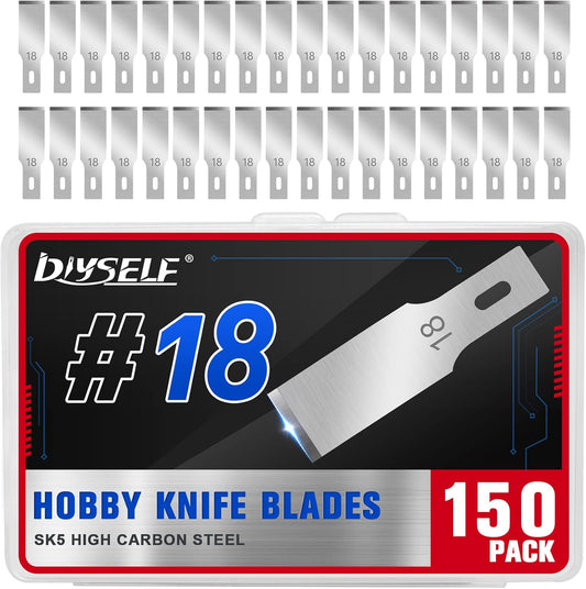 DIYSELF 150 Pack Exacto Knife Blades, #18 Hobby Knife Blade Refills with Storage Case, SK5 Carbon Steel Hobby Knives Replacement Blades, Sharp Exacto Blade for Craft, Stencil, Art (#18)