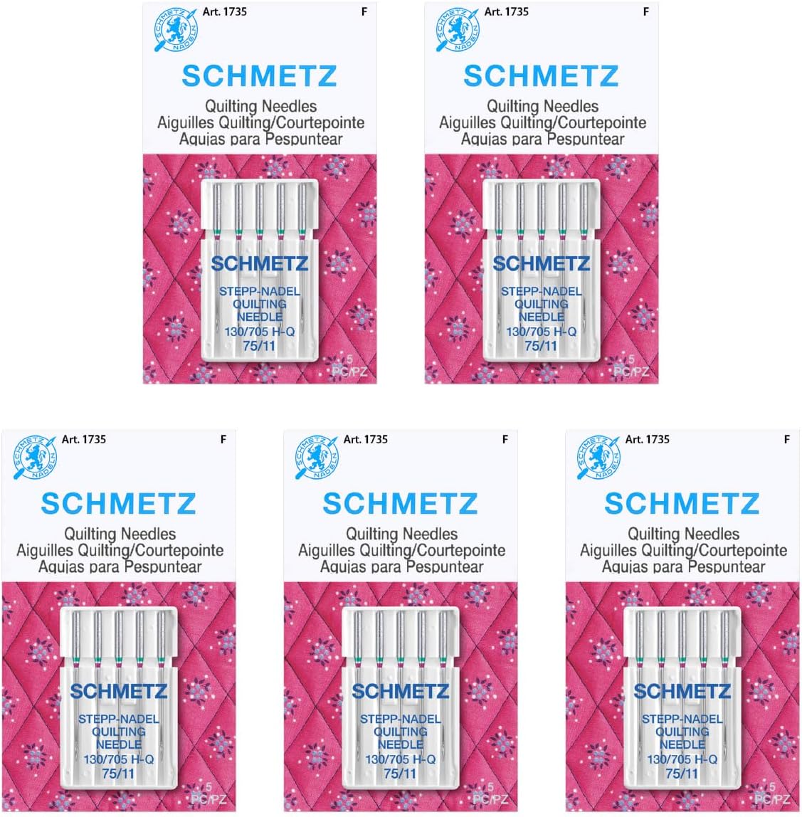 SCHMETZ Quilting Needles - Size 75/11, 5-Needle Cards, Pack of 5