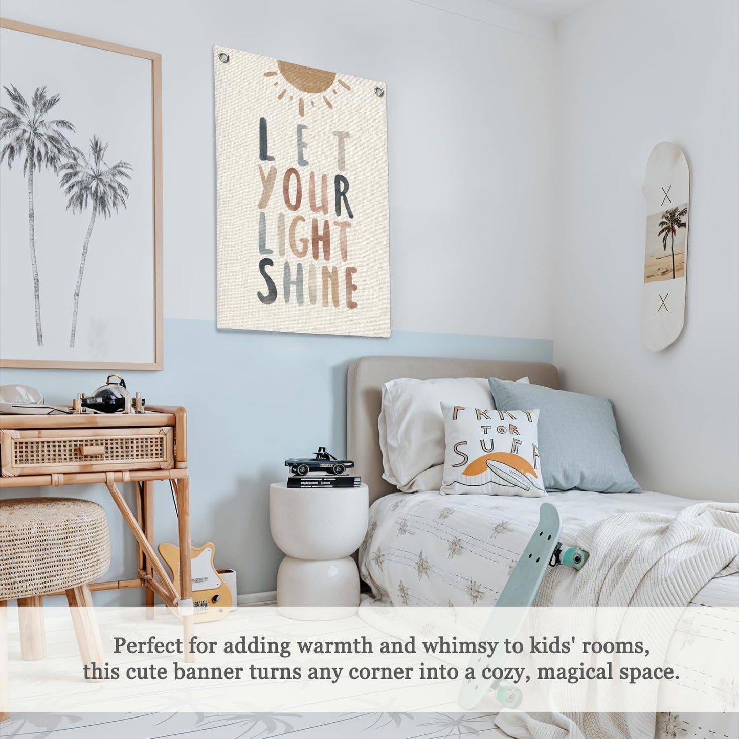 Inspirational Positive Affirmations Wall Decor,Let Your Light Shine for Kids Wall Art Linen Canvas Banner,Positive Wall Decor Hanging Flag for Classroom Playroom Bedroom 18x25 Inch