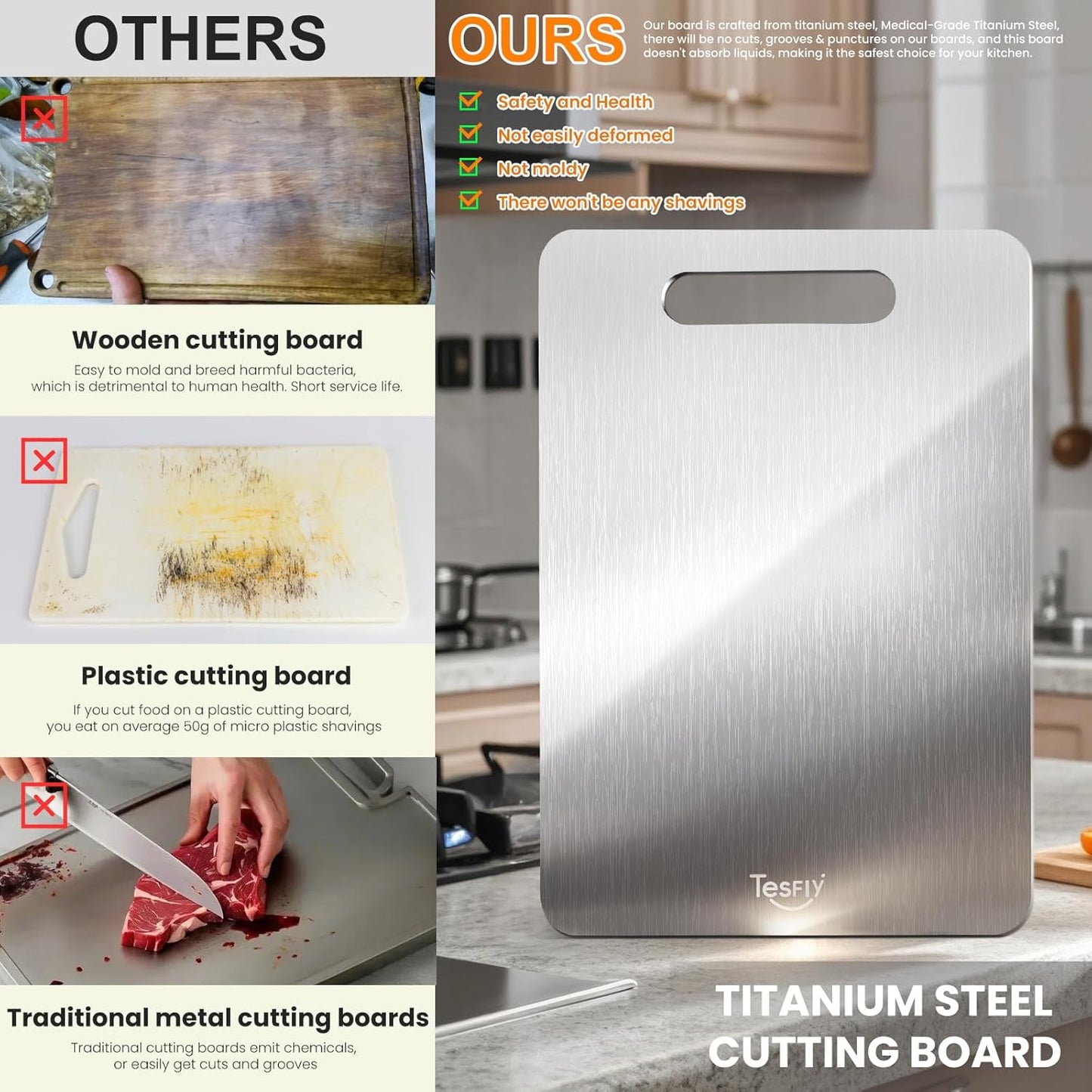New Titanium Cutting Board -100% Pure Titanium Cutting Boards For Kitche,Easy to clean, Double-sided food-grade Cutting Board For Meats, Fruits And Vegetables (15 * 11)