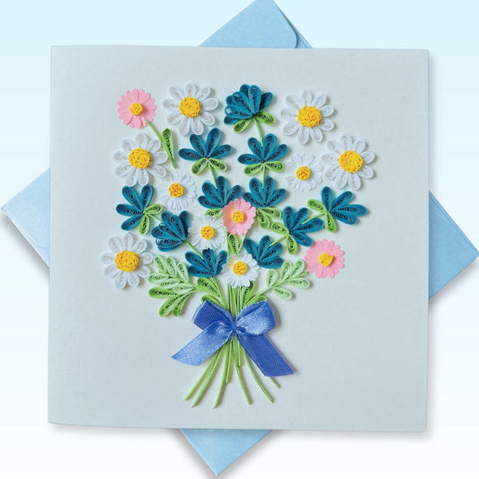 Quilling Cards, handmade card, quilled cards with Dedicated Paper Handmade Art for all occasions: Mother's day, Father's day, Birthday... daisy bouquet (Daisy bouquet)
