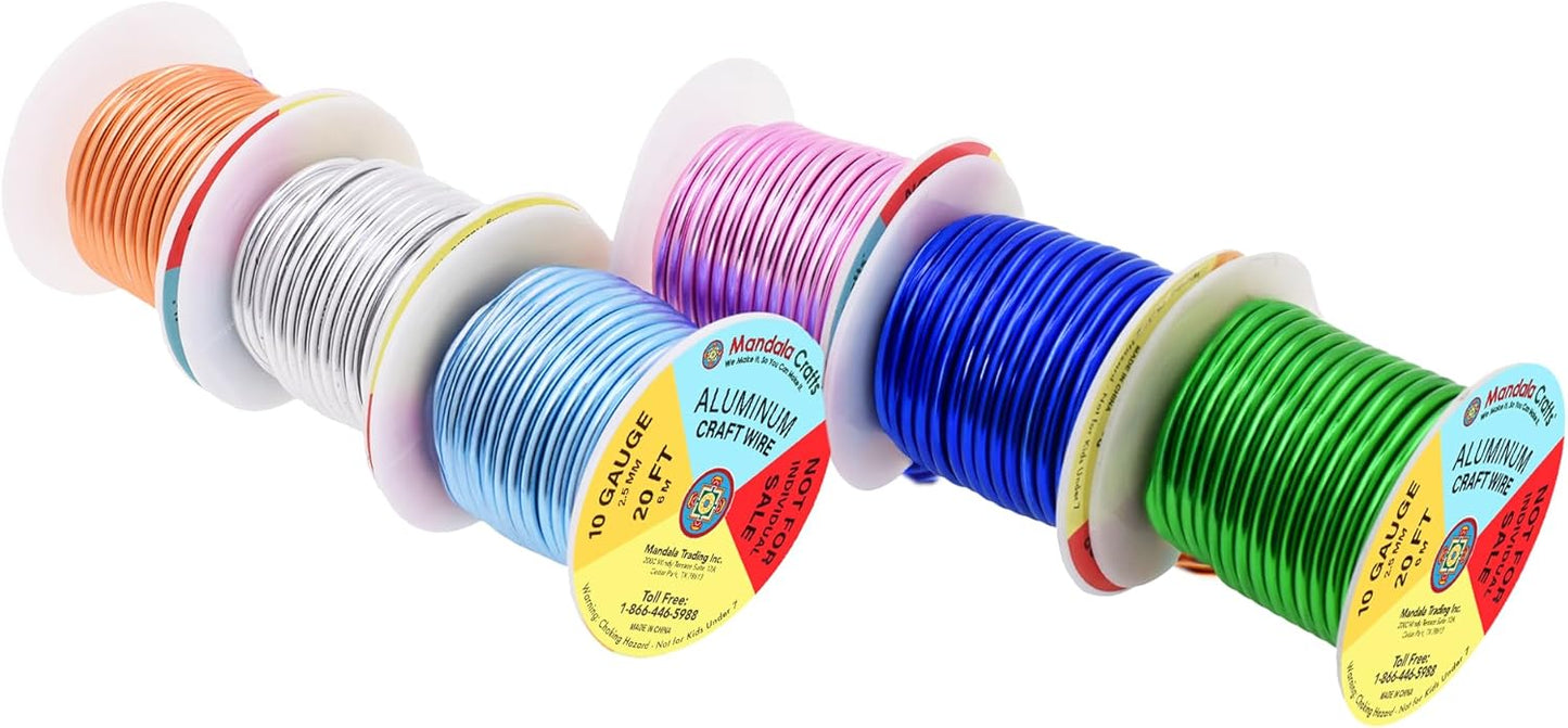 Mandala Crafts 10 Gauge Anodized Aluminum Craft Wire for Jewelry Making - 120 FT Colored Flexible Silver Copper True Blue Pink Ice Blue Green Wire - Bendable for Bonsai Armature Crafting Sculpting