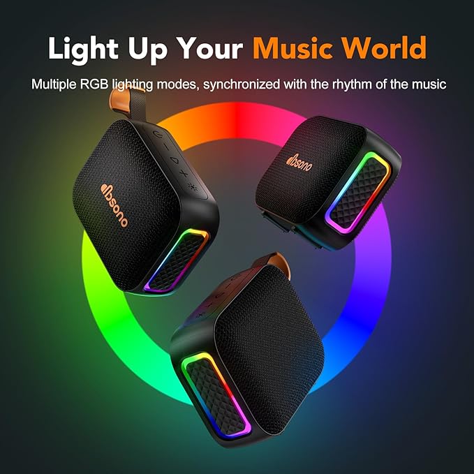 Portable Bluetooth Speaker Waterproof Gift: IPX5 HD Sound Up to 24H Playtime, TWS Pairing, Wireless Speakers with Lights, Travel Essentials Valentines Birthday Gifts for Men Women Boys Girls-Black