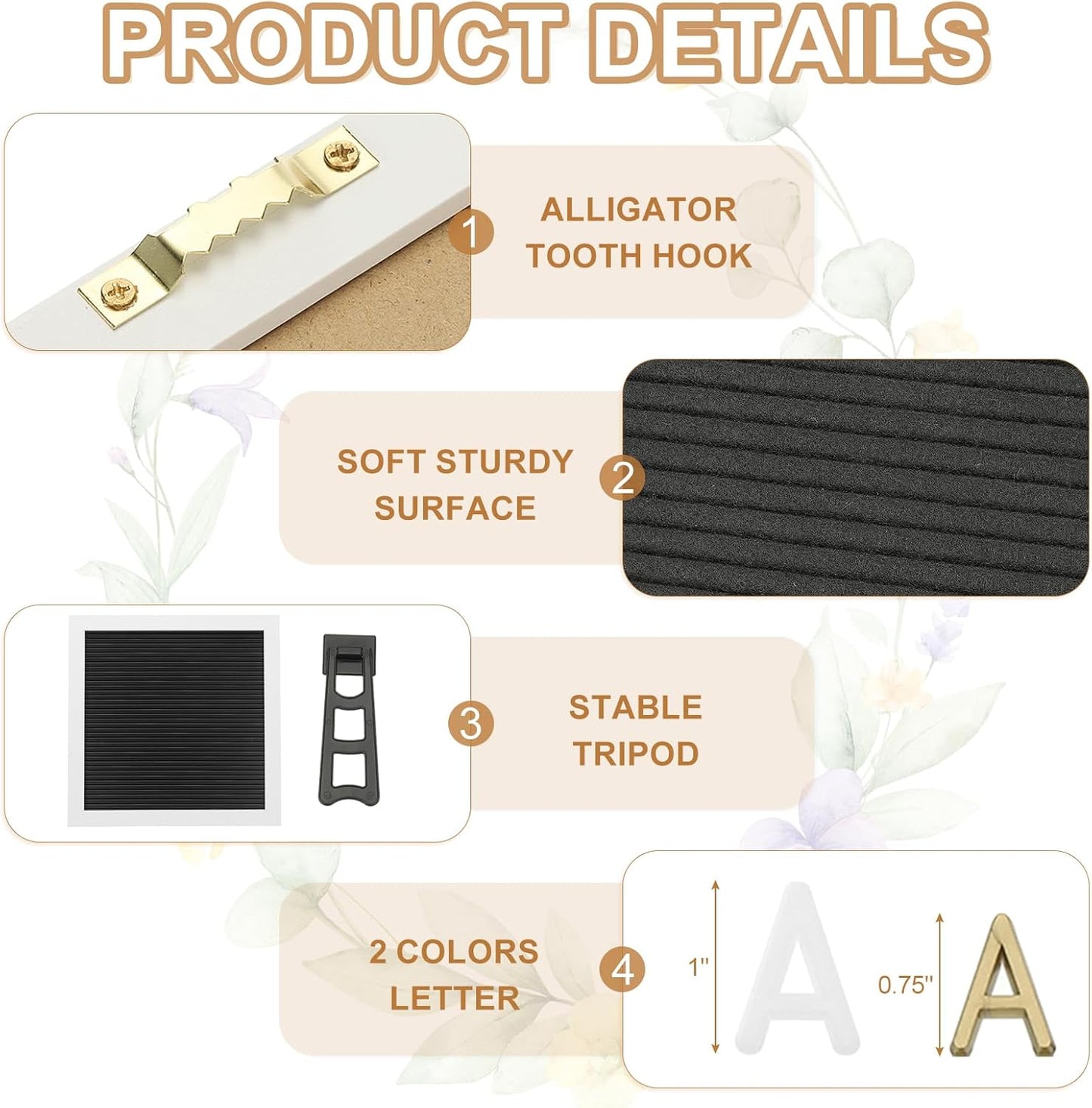 PATIKIL Felt Letter Board, 10x10Inches Black White Wooden Changeable Message Board with Storage Bag Stand for Kitchen Menu Classroom Farmhouse Decor Notes, White Bronze Letter