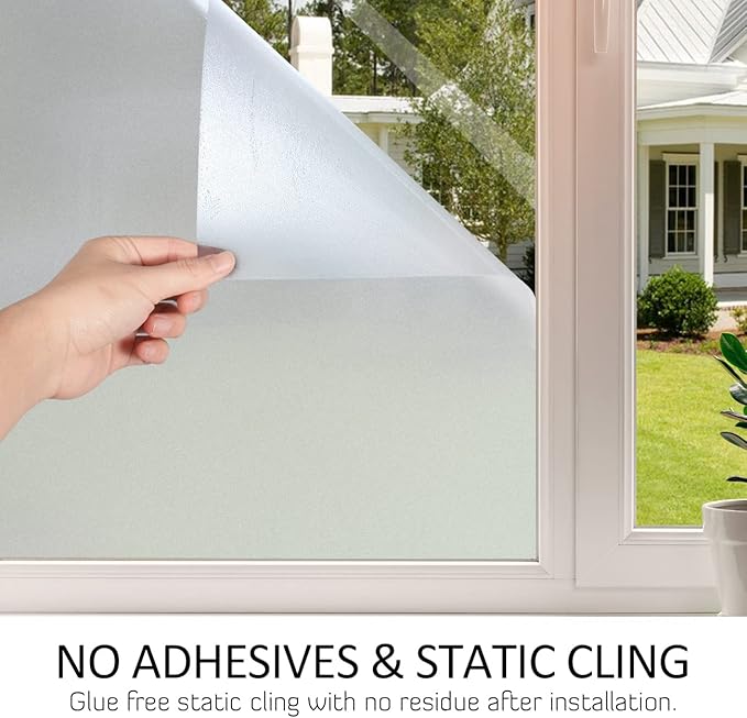 HIDBEA Frosted Window Privacy Film Heat Control UV Blocking, Static Cling Non-Adhesive Reusable Door coverings for Bathroom Home Office (Frosted 29.5 Inch x 9.8 Feet)