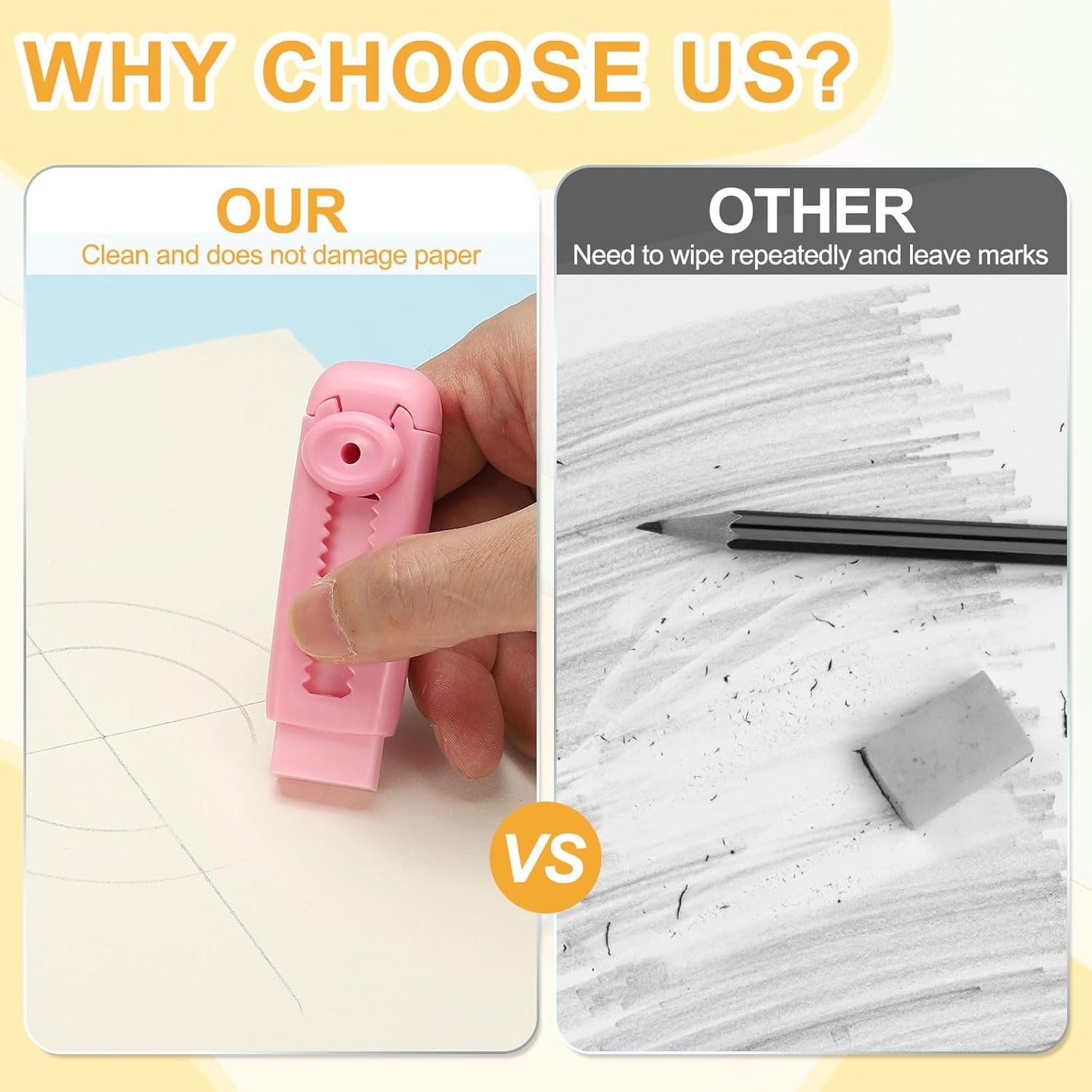 PATIKIL 4 Pack Erasers, Sliding Retractable Eraser Push Pull Cute Pencil Erasers Soft Large Easy to Clean with Plastic Sleeve for Sketching Drawing Artists Teacher Pencils, Pink