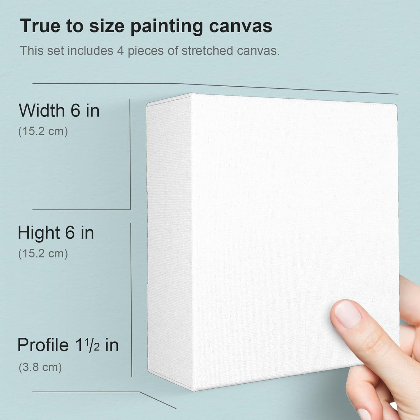 PHOENIX 6x6 Inch 4 Pack Gallery Canvas - Small Square 1.5 in Thick Canvases for Painting - Deep Edge 100% Cotton 11 Oz. Gesso Primed White Blank Professional Canvas Oil & Acrylic Paints