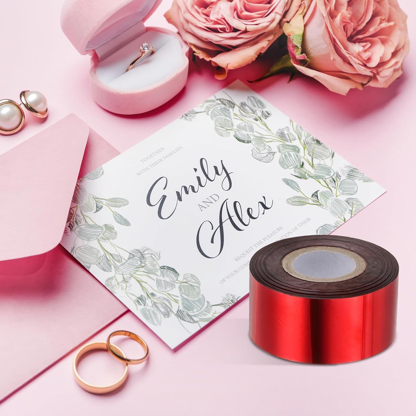 PATIKIL 1.6"x400Ft Hot Stamping Foil Paper,Heat Transfer Hot Stamping Paper Foil Roll for Leather DIY Logo Decor Craft Gift Card Package Scrapbook,Rose Gold