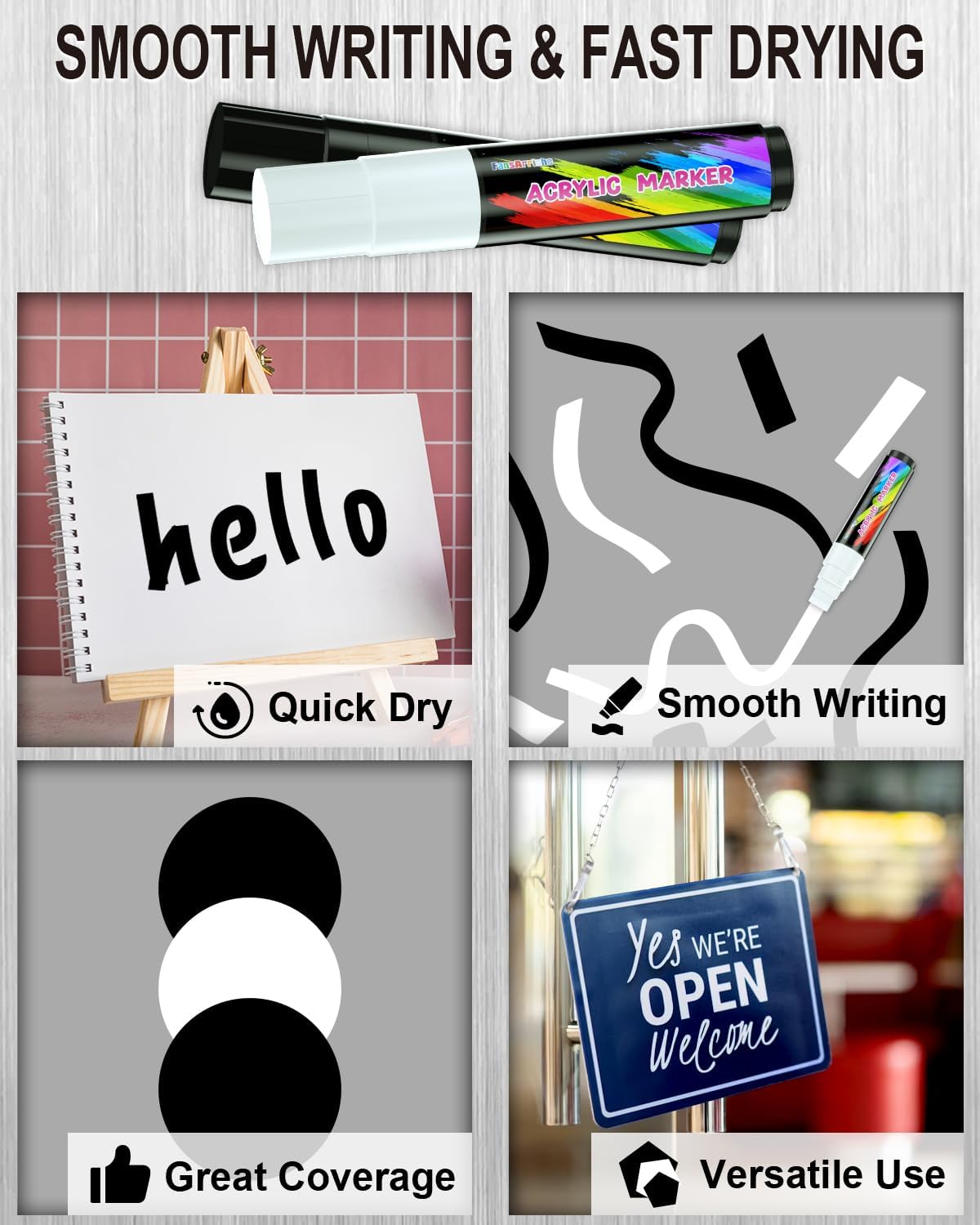 FansArriche Acrylic Paint Markers, 15mm Jumbo Felt Tip, Black and White Colored Waterproof and Permanent Paint Pens for Tagging, Signs, Calligraphy, and Outdoor Paintings