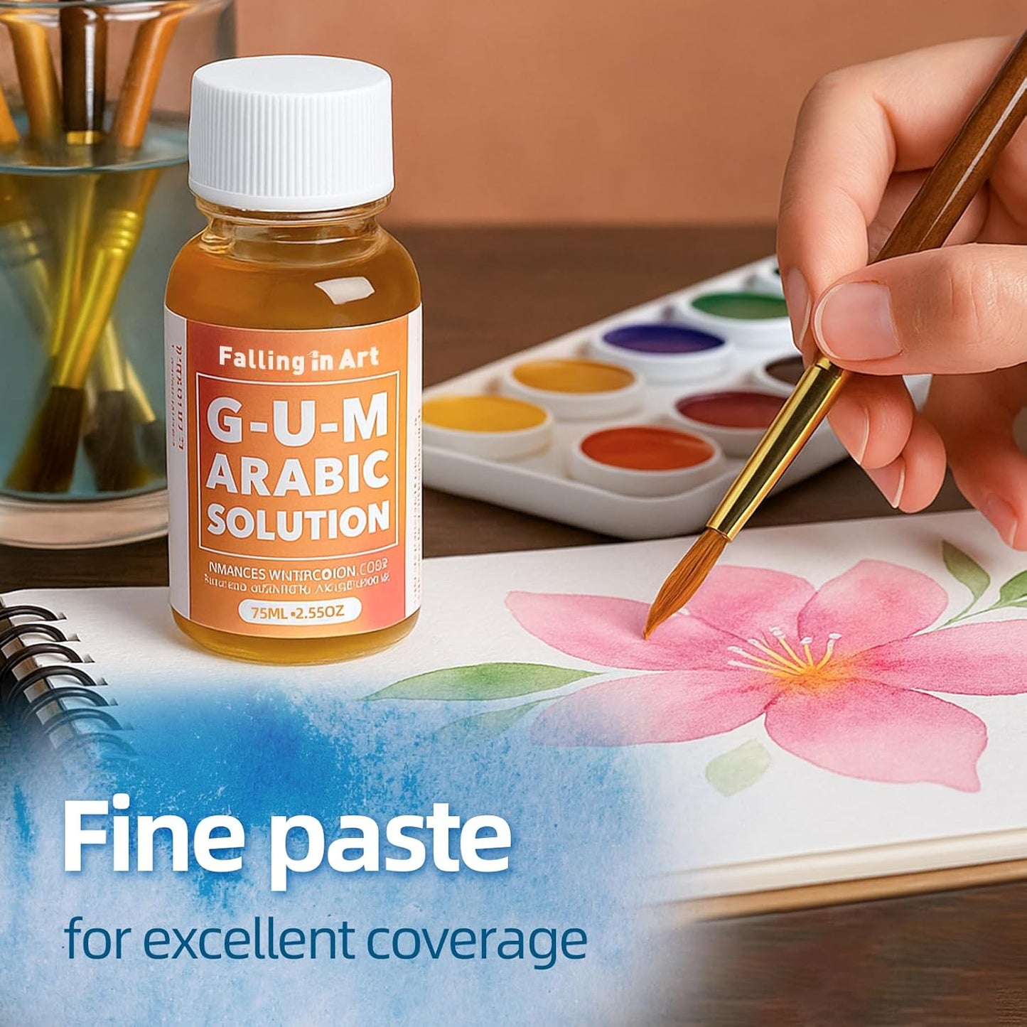 Falling in Art Gum Arabic Solution, Gum Arabic Liquid for Watercolor Painting, 2.5 Oz Bottle