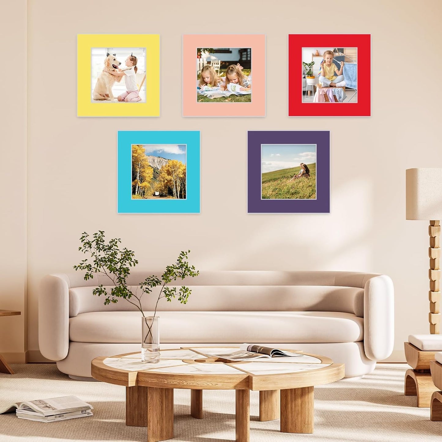 15 Pack 12x12 Picture Mats, Mixed Colors Frame Mattes for 8x8 Pictures Photo Frame Mat Core Bevel Cut Mat Board Show Kit for Photos, Prints, Artworks