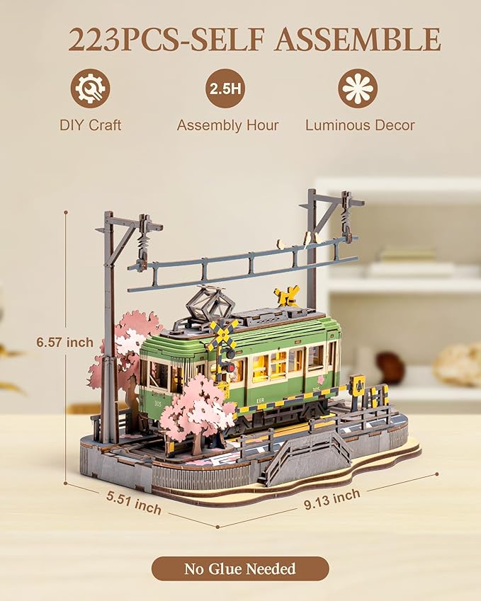 3D Wooden Puzzles for Adults-Sakura Journey Tram, Model Car Kits Building Set for Adults, DIY Hobby Craft Kits Creative Gift (223PCS)