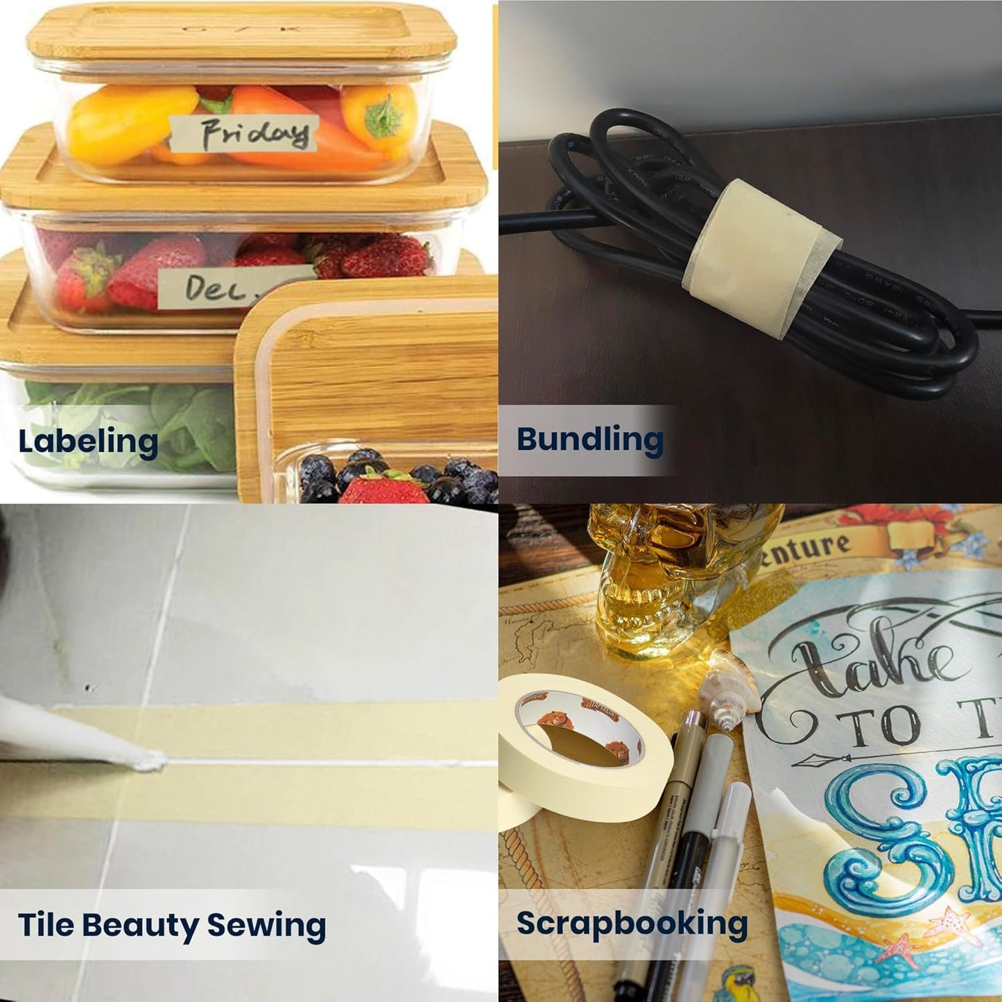 TAPEBEAR General Purpose Masking Tape 1 Inch x 60 Yards, Beige White Painters Tape for Painting, Labeling, DIY Arts Crafts, Home Office School Projects, 6 Rolls