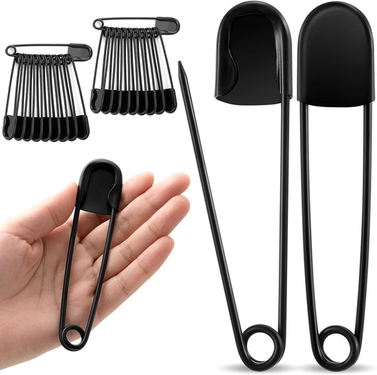 Juexica 20 Pcs 5 Inch Jumbo Stainless Steel Safety Pins Large Heavy Duty Huge Strong Laundry Pins for Upholstery Sewing Quilting Key Rings Craft Outdoor (Black)