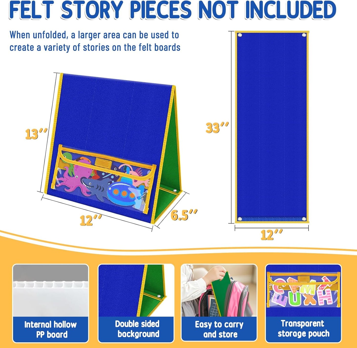 Foldable Felt Board - Double-Sided Flannel Story Board for Preschool Learning, Interactive Storytelling & Play | 13" x 12" Portable Felt Play Board for Home & Classroom Use