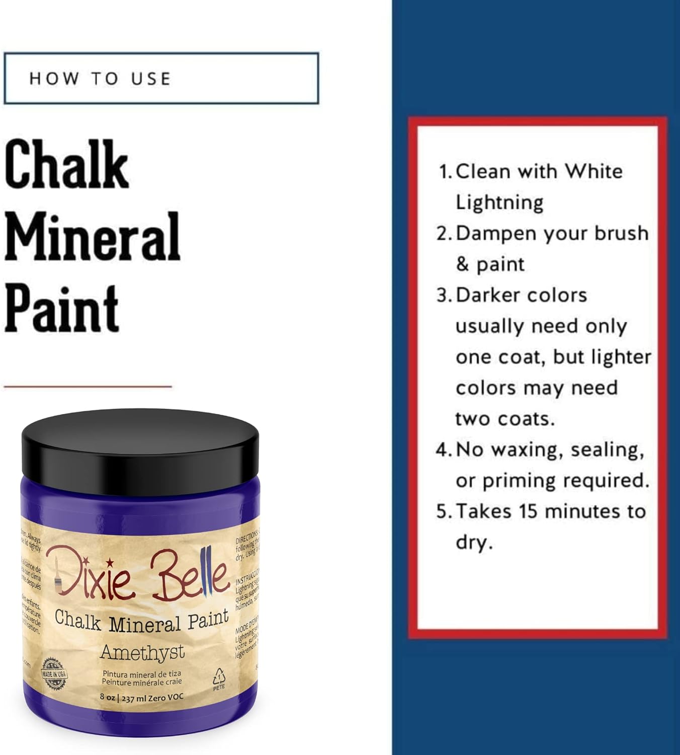 Dixie Belle Paint Company Chalk Finish Furniture Paint - Amethyst (8oz) - Matte Deep Purple Chic Chalk Mineral DIY Furniture Paint