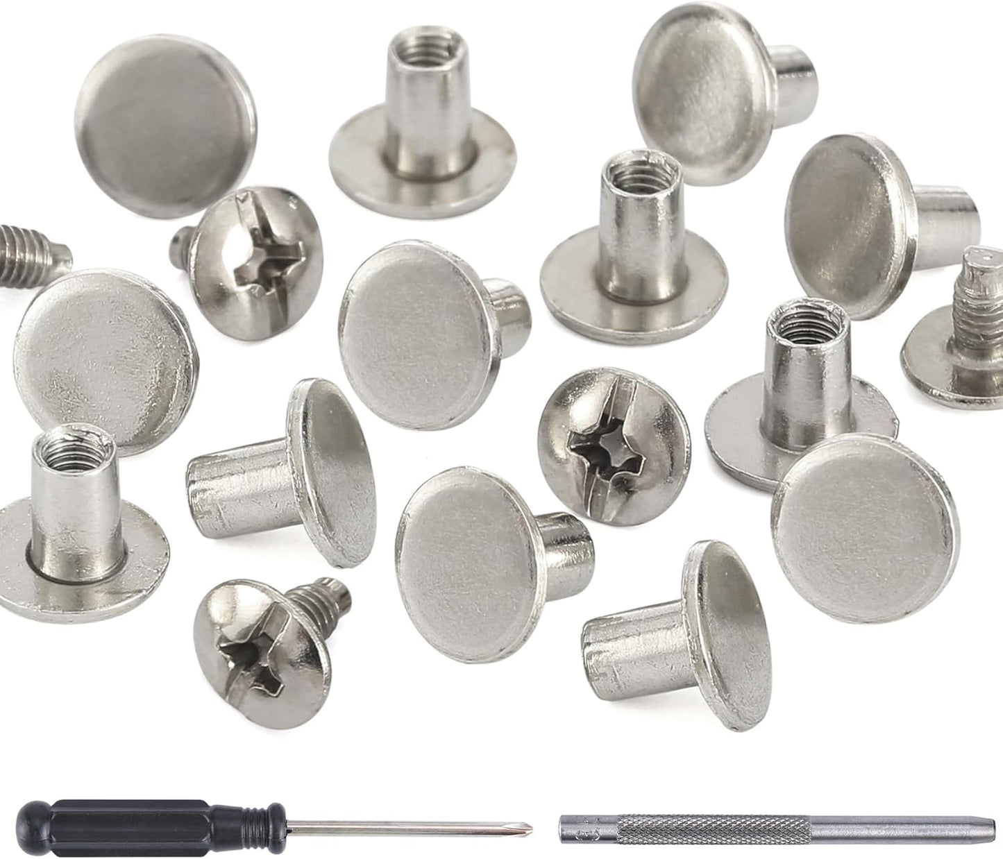 YORANYO 150 Sets 8MM Chicago Screws Leather Rivets for Fabric Chicago Binding Screws Buttons Metal Studs Rivets for Decorate and Repair Belts Bags Shoes Purse Dog Collar Leather Craft (Silver)