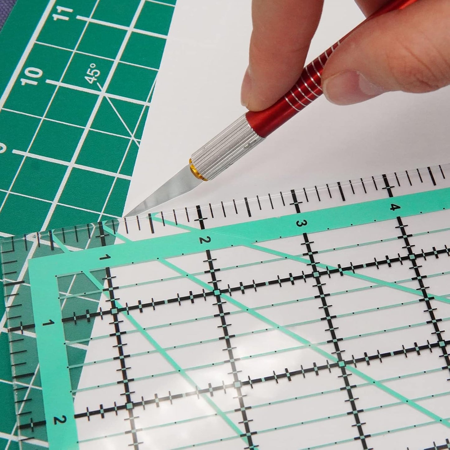 MANUFORE 4pcs Square Quilting Ruler (12.5”/ 9.5”/ 6”/ 4.5”) Sewing Acrylic Ruler Anti-Slip Metric Ruler DIY Quilting Tools with Clear Printed Lines for Precise Cutting