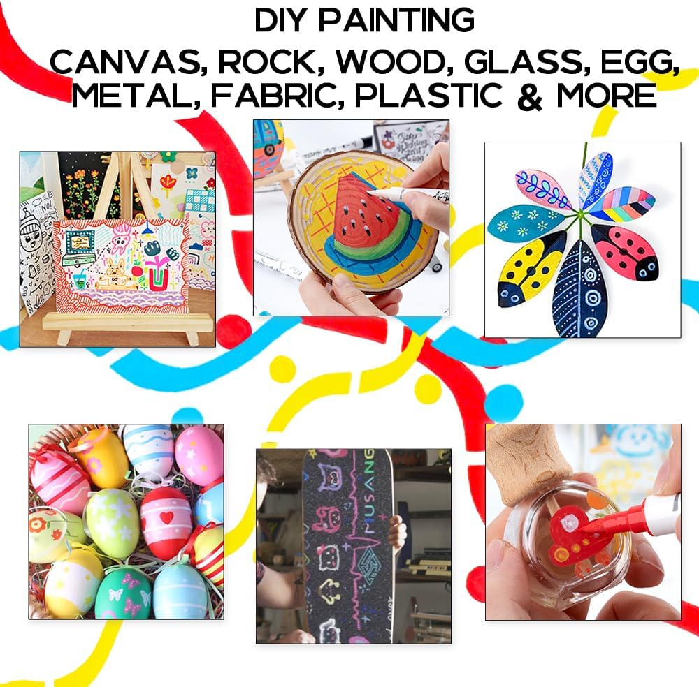 TRANSON 36 Colors Fine and Brush Dual-tip Acrylic Paint Marker Pen Set for Canvas Rock Wood Leather Ceramic DIY Painting