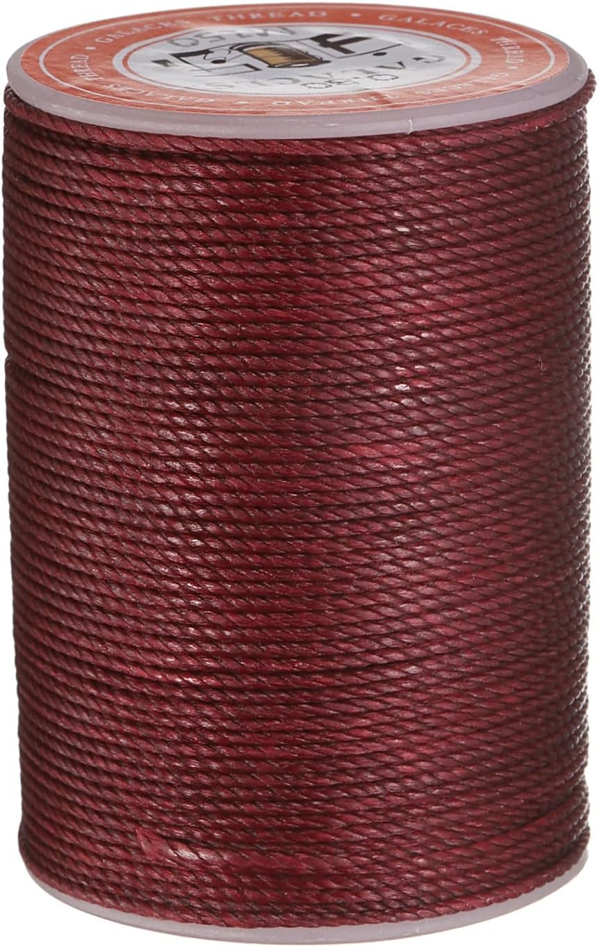 uxcell Round Leather Sewing Waxed Thread, 55m / 60 Yards Wax Polyester String, 0.8mm Waxed Stitching Cord for Leather Crafts, Bookbinding, Bracelets Braided, Burgundy